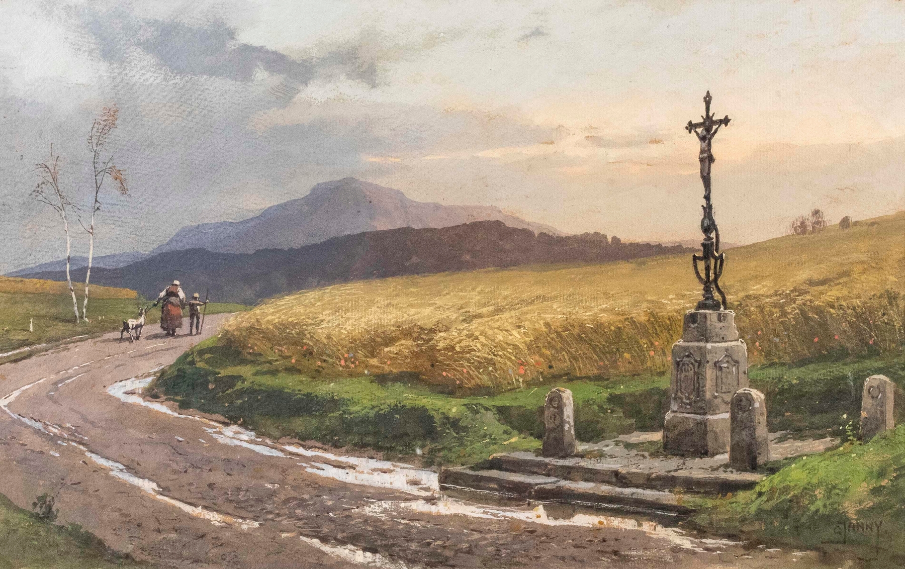 Landscape depicting a cornfield and winding path by Georg Janny