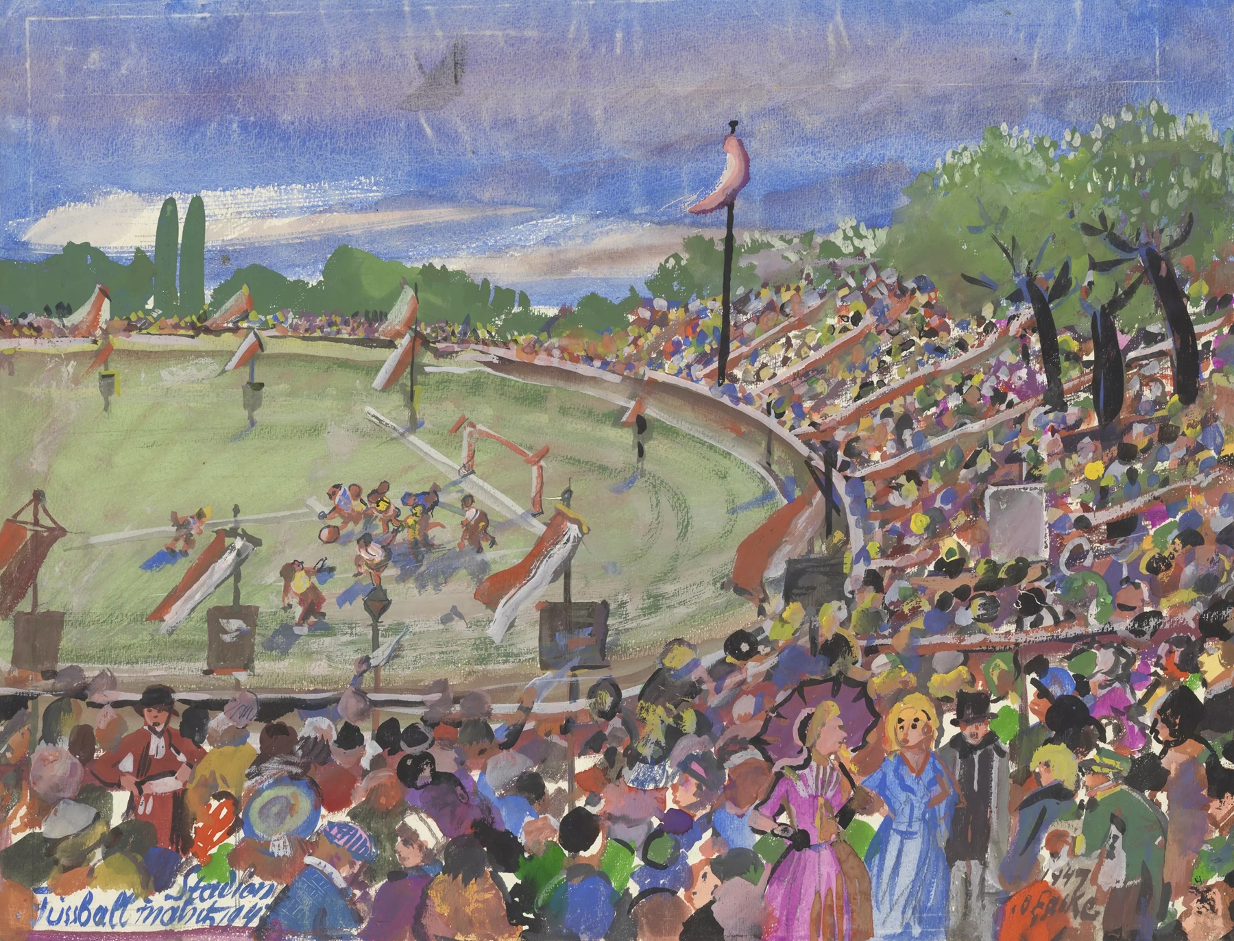 Fußballmatch im Stadion, by Oskar Laske, public domain