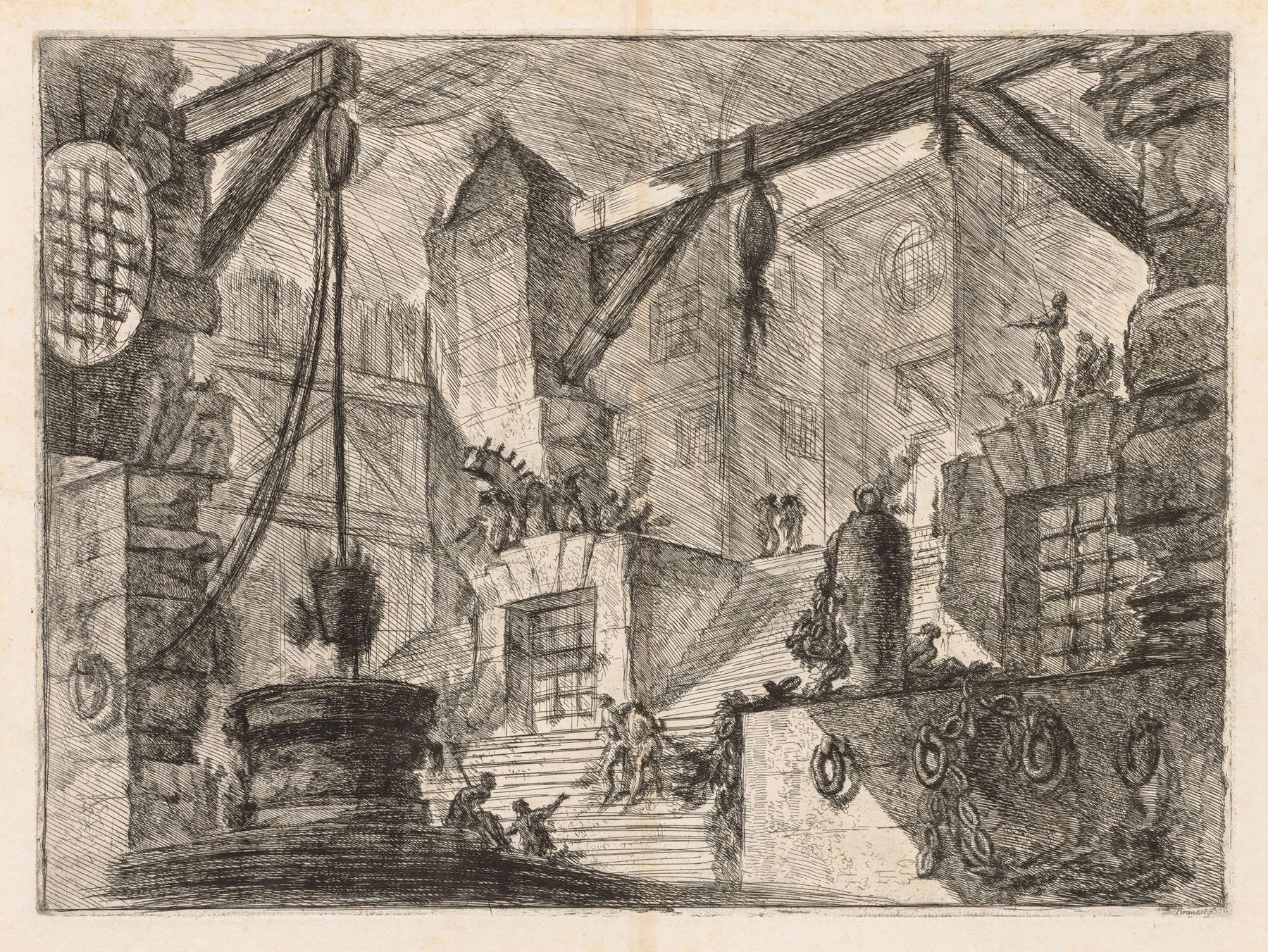 Colonnaded Interior with a Broad Stair, by Giovanni Battista Piranesi, public domain