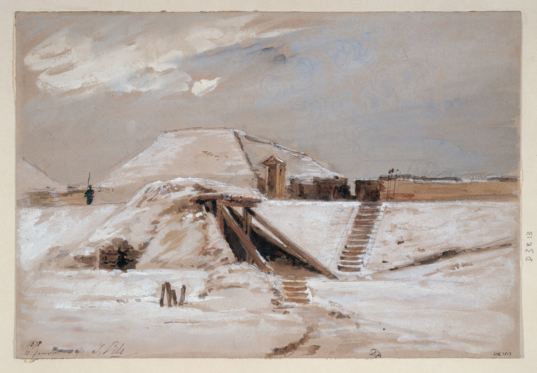 Fort sous la neige, oil on canvas by Isidore Pils depicting children playing in the snow.