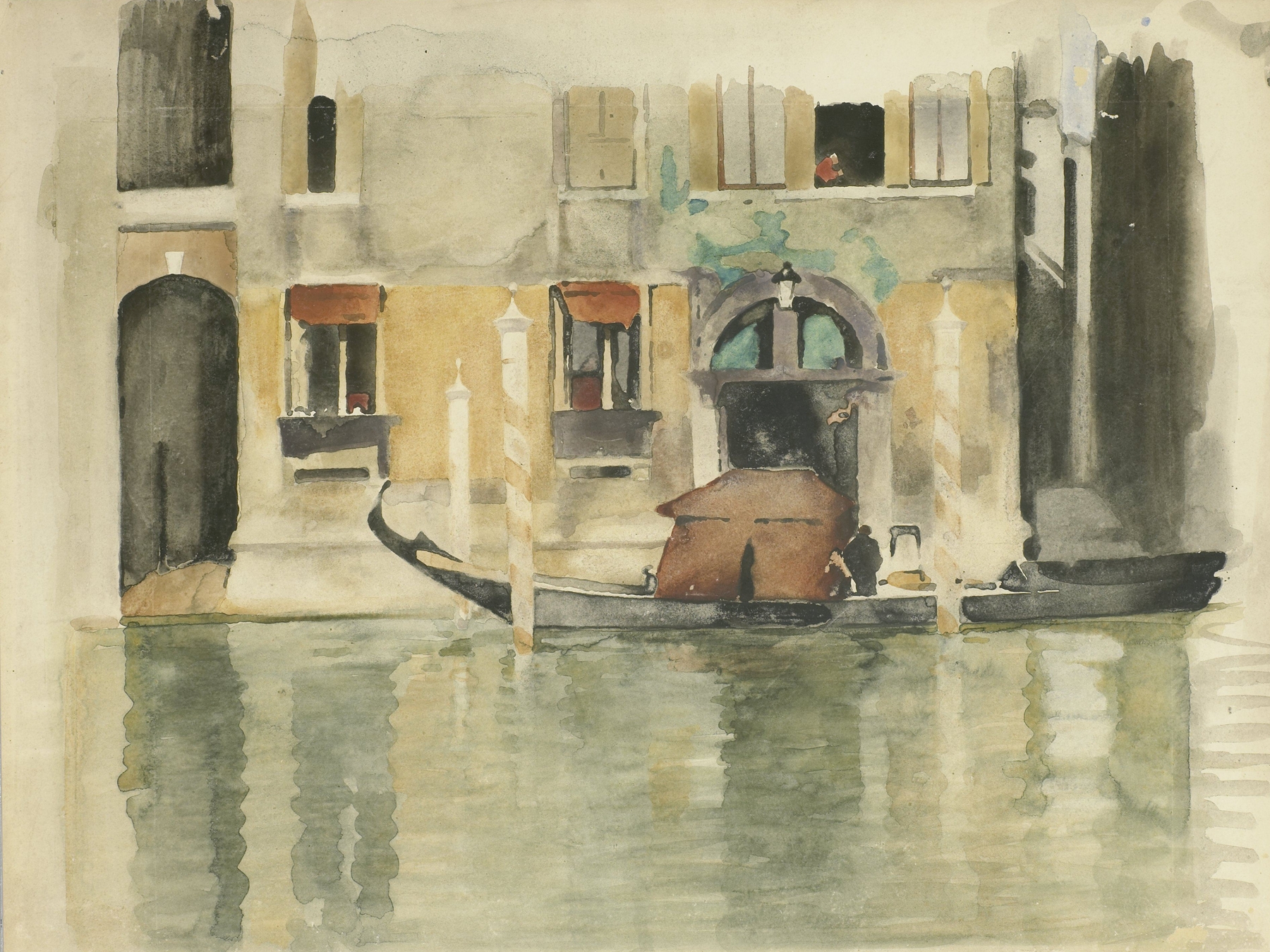 Gondola resting against a Venetian house, oil on canvas by Willem Witsen