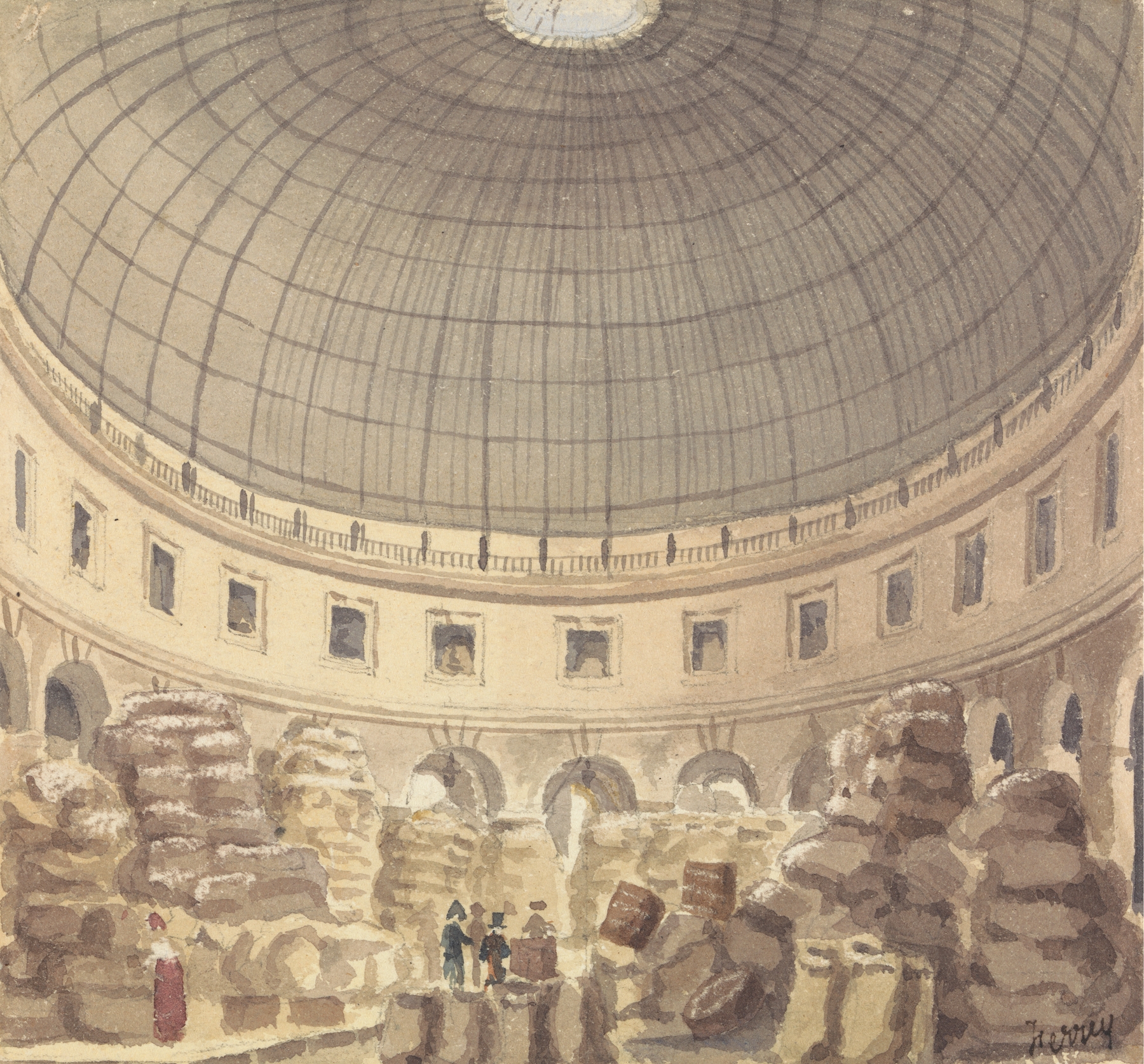 Interior of Halle au Blé with vaulted ceiling, by Benjamin Ferrey