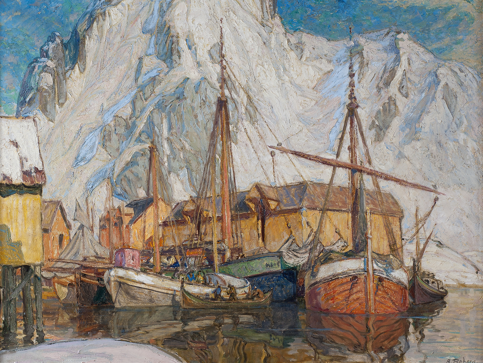 The Harbour at Svolvaer, Lofoten, by Anna Boberg, public domain