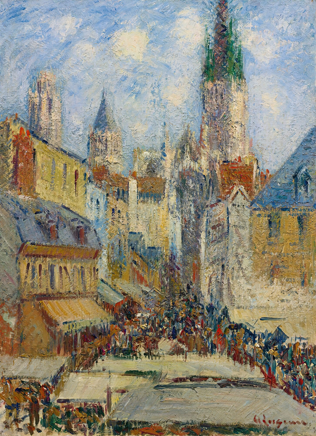 Vibrant landscape of La Place De La Basse, oil on canvas by Gustave Loiseau