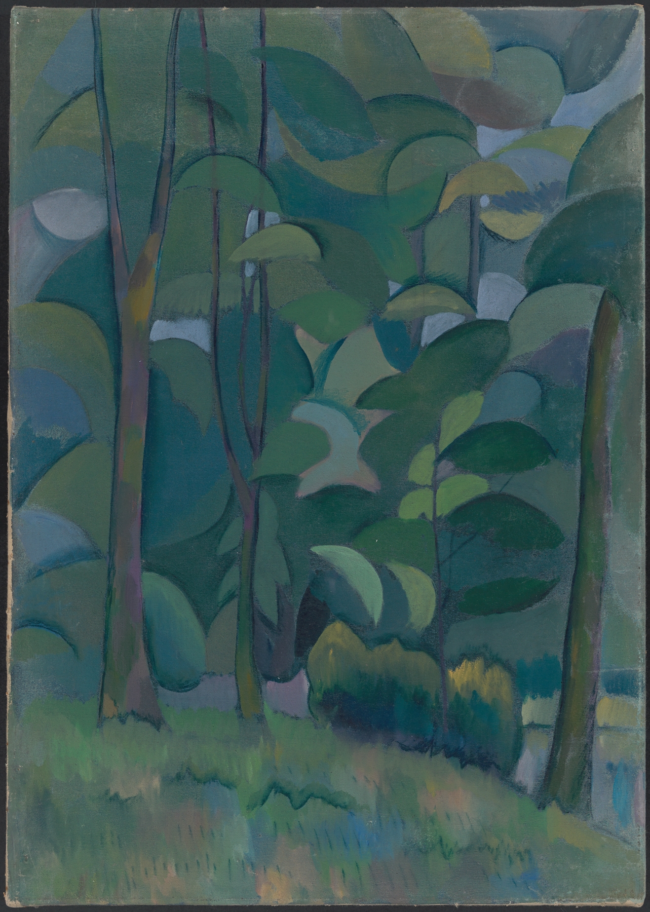Forest by Vladimir Baranov-Rossiné, oil painting depicting vibrant foliage and light.