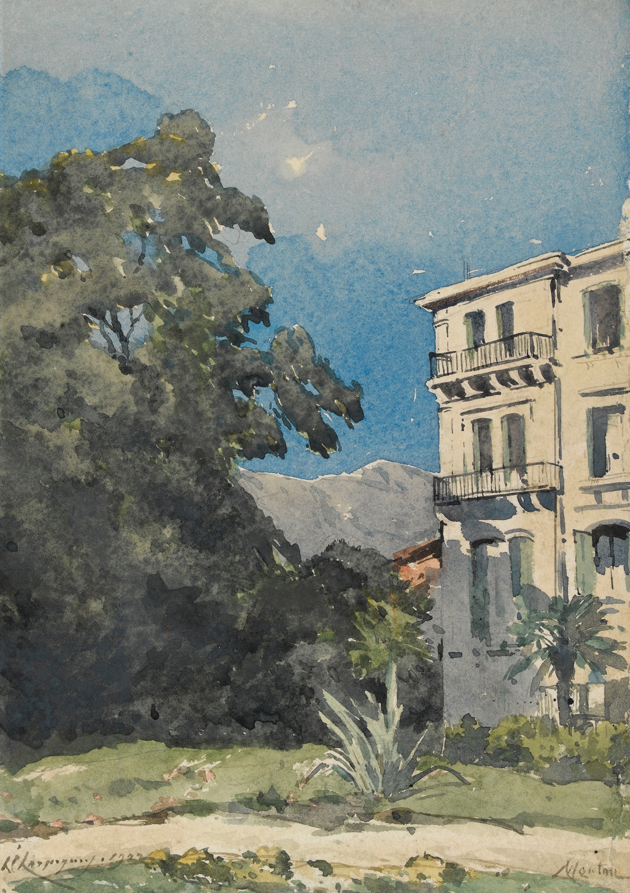Coastal landscape of Menton, oil on canvas by Henri-Joseph Harpignies