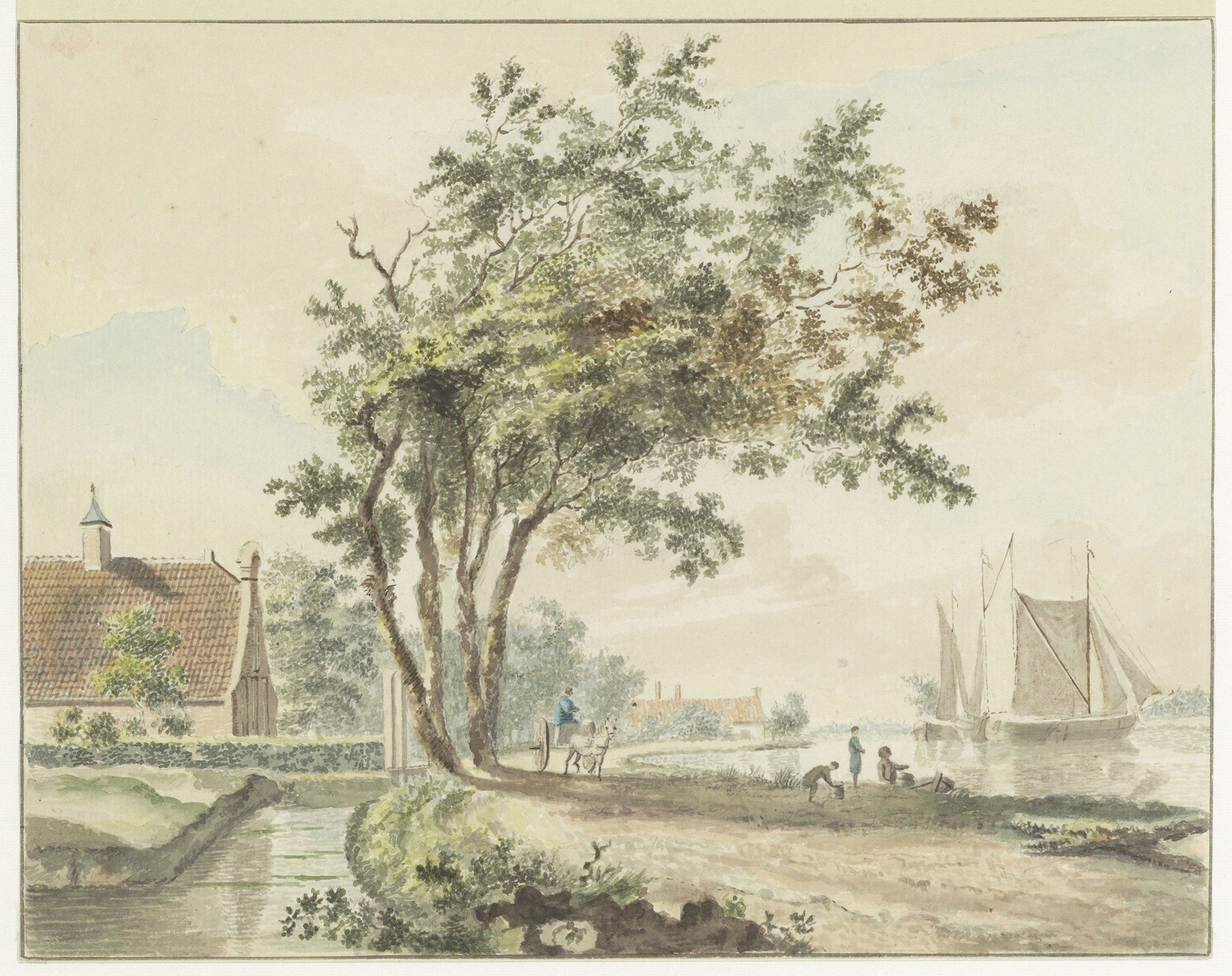 Landscape with a river and horizon by Wybrand Hendriks, oil painting