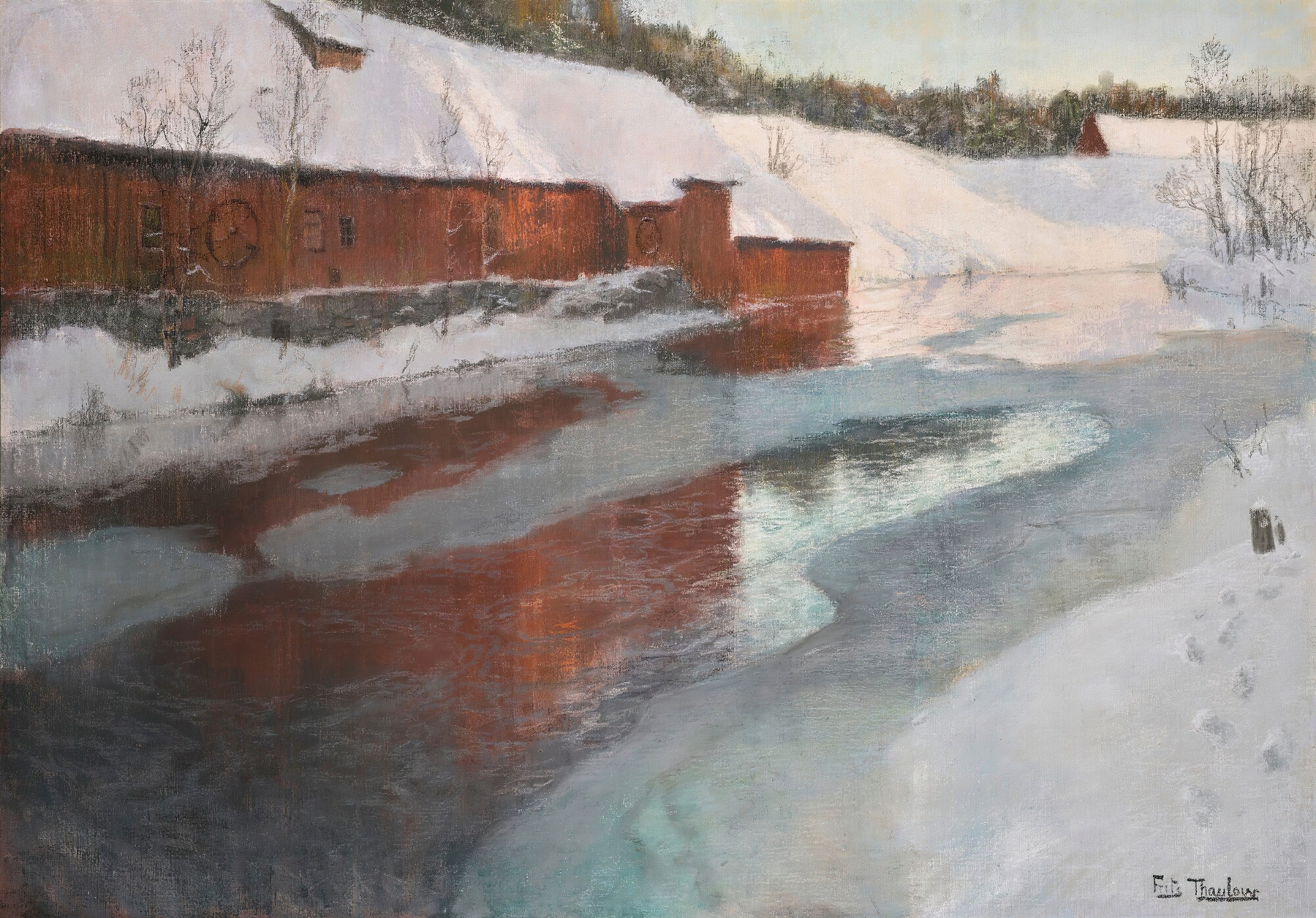 The Lysaker River In Winter, oil painting by Frits Thaulow