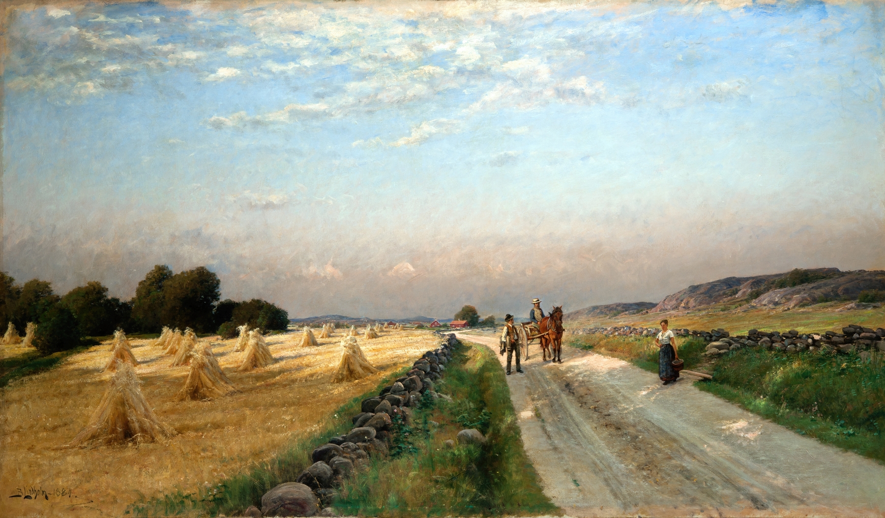 Autumn Landscape from Hisingen, Göteborg by Berndt Lindholm, oil painting depicting a colorful fall scene.
