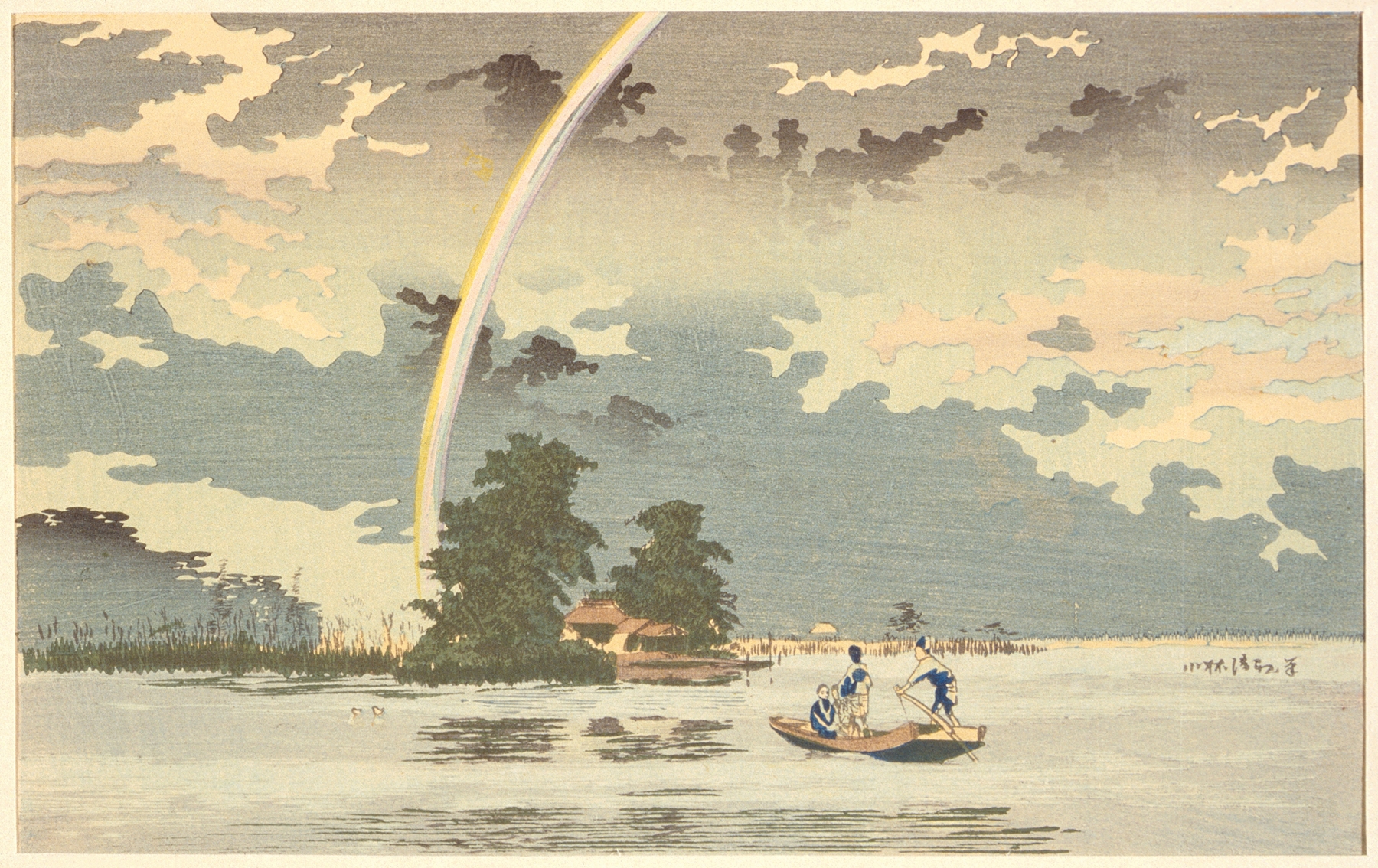 View at dusk, Hashiba, Tokyo, by Kobayashi Kiyochika, public domain