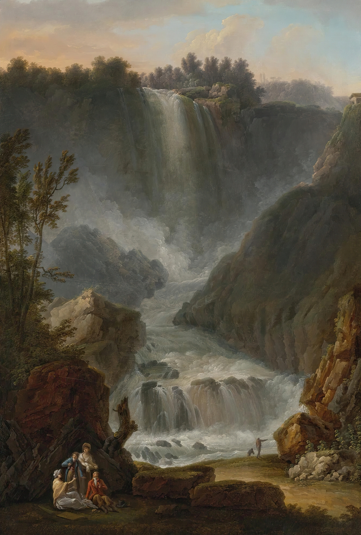 Cascading waterfall scene in oil on canvas by Claude-Louis Châtelet
