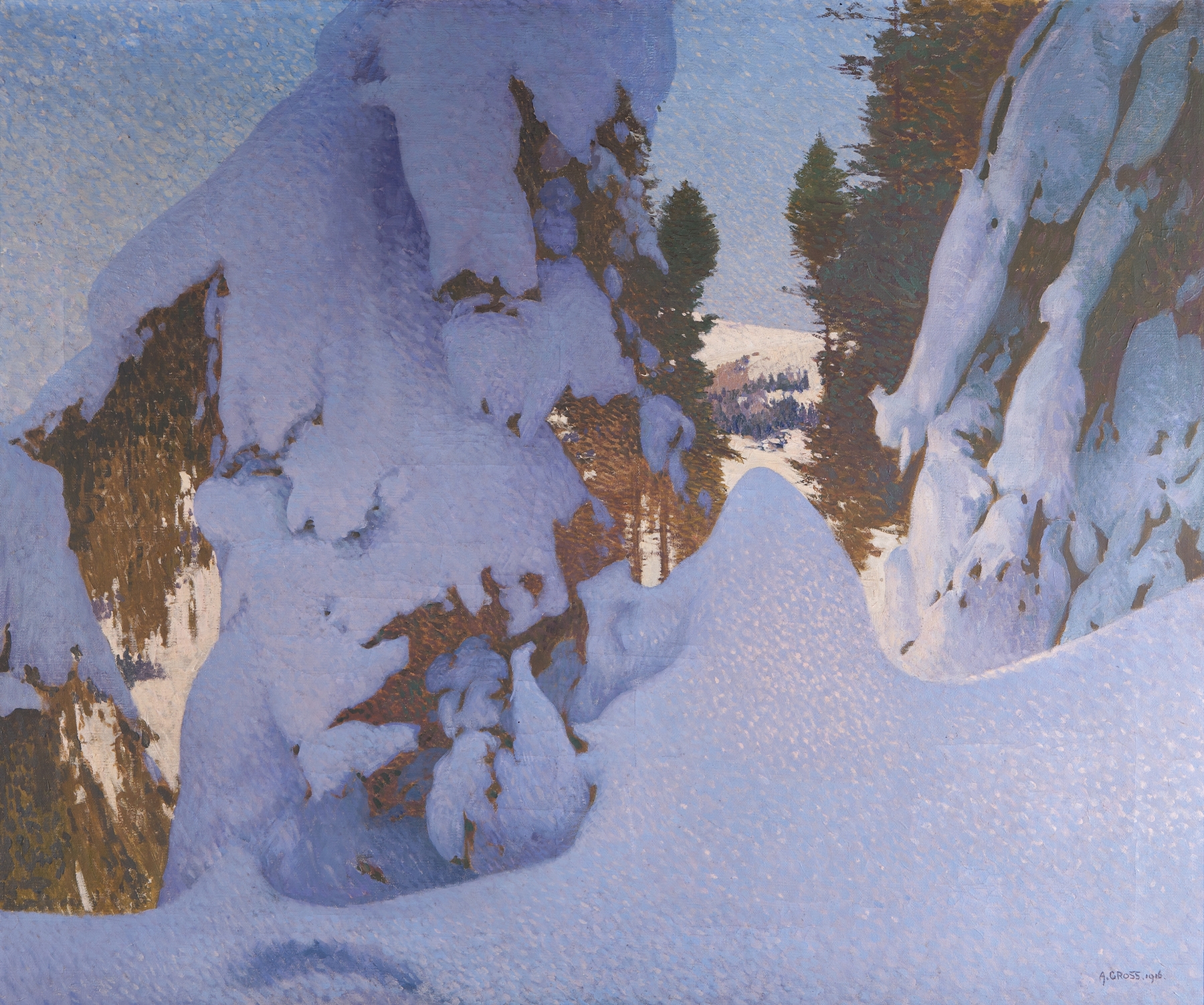 Winter landscape with snow and bare branches by Adolf Gross