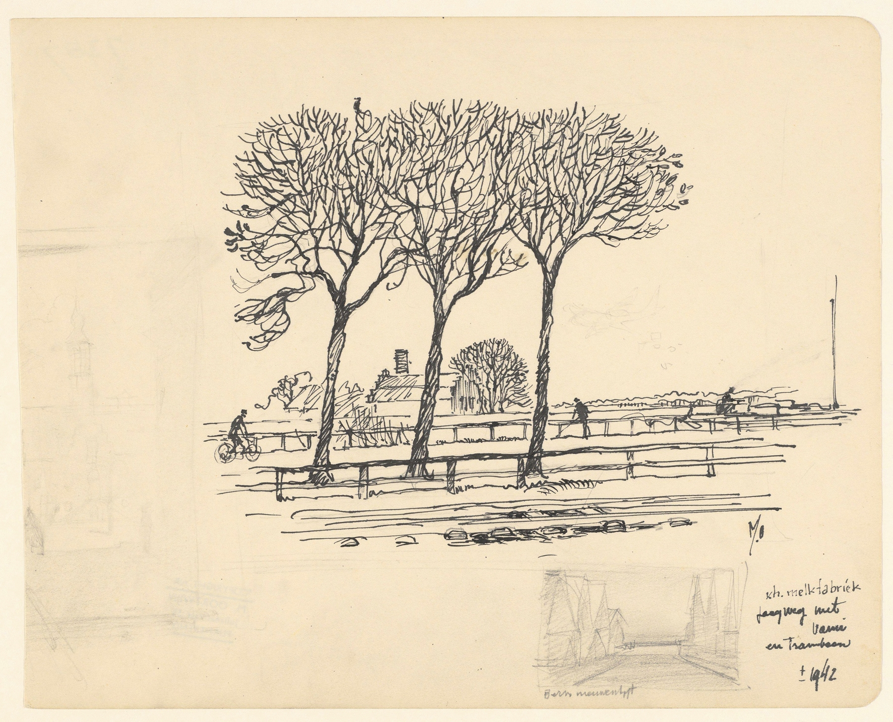 Landscape with milk factory and tramway by Maarten Oortwijn, medium unknown