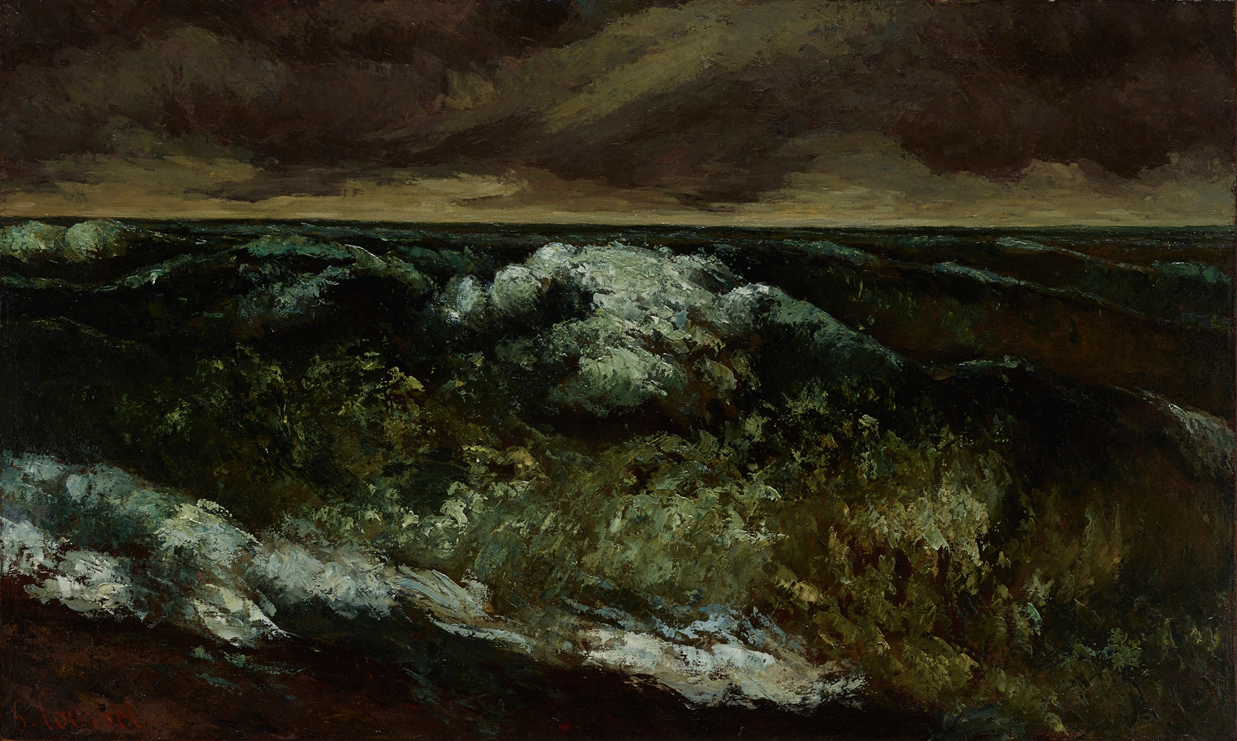 The Wave by Gustave Courbet, oil painting depicting a turbulent ocean wave.