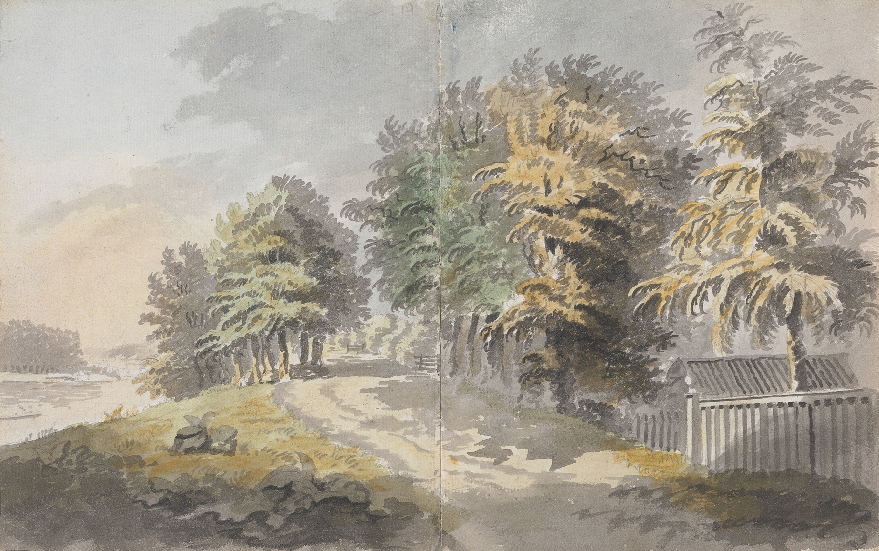 Miller Lane & Trees by River, oil on canvas by James Miller, depicting a serene river and lush trees.