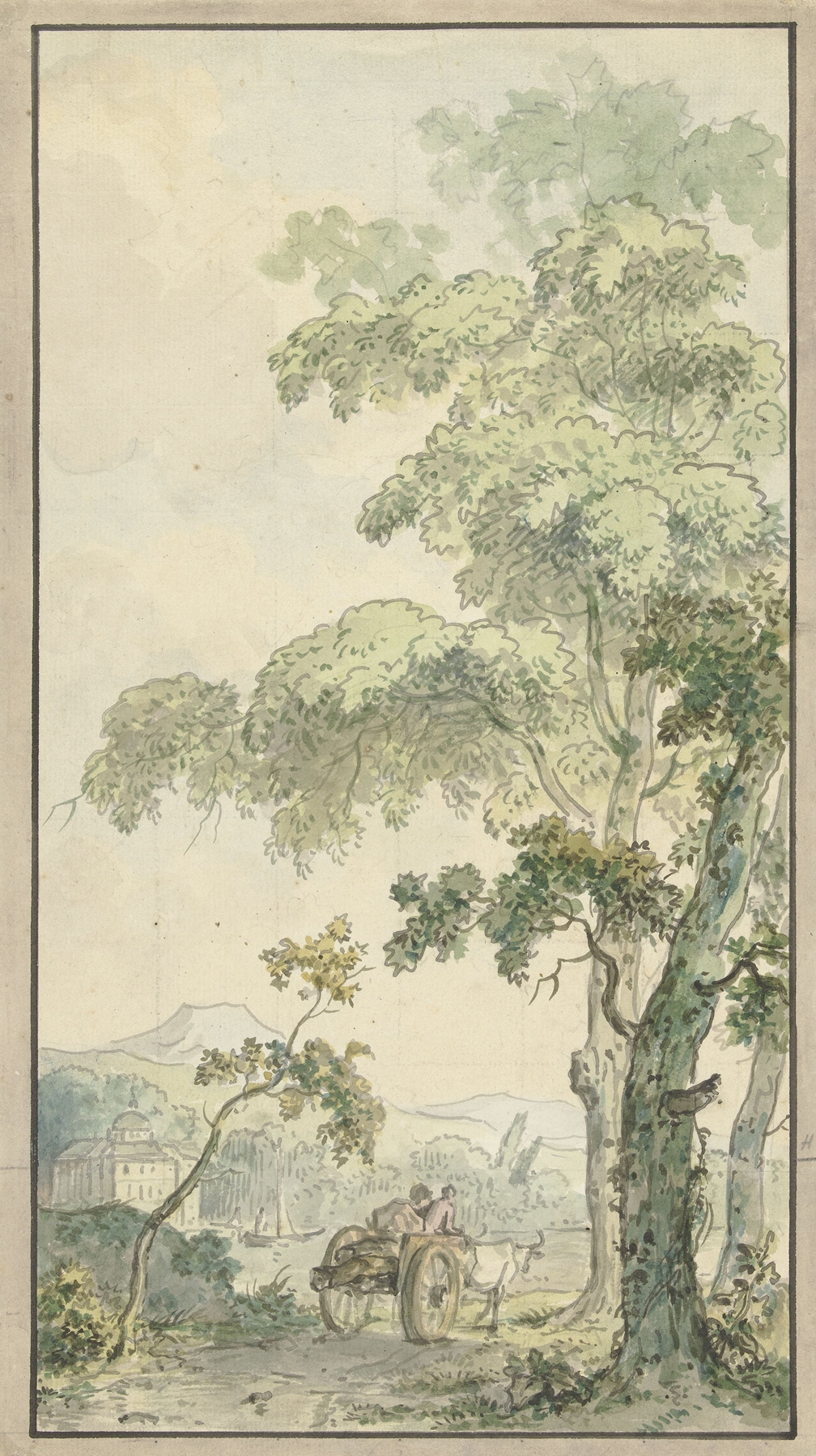 Ontwerp voor kamerbehangsel met landschap met kar, by Jurriaan Andriessen, public domain