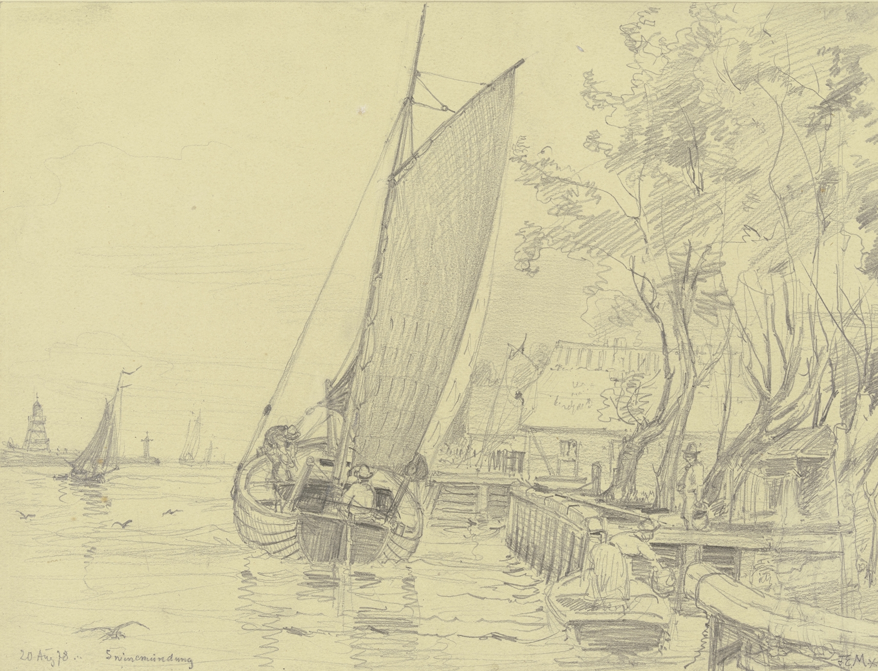 Marine scene of Port of Swinemünde, oil on canvas by Friedrich Ernst Morgenstern