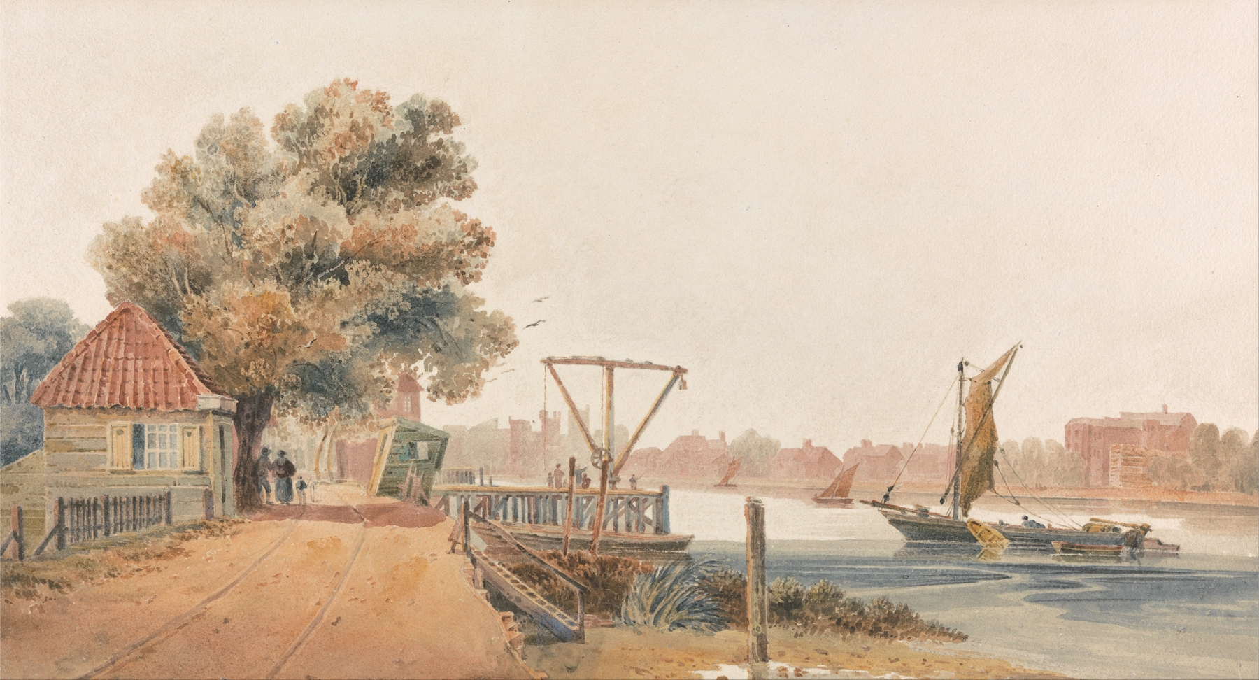 Millbank by David Cox, watercolor on paper depicting a landscape with trees and a hazy horizon.