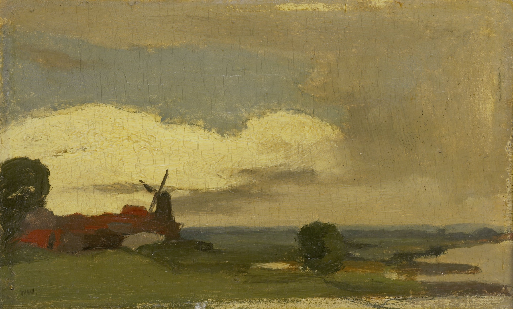 Landschap met de molen van Wijk bij Duurstede by Willem Witsen, oil on canvas depicting a serene landscape.