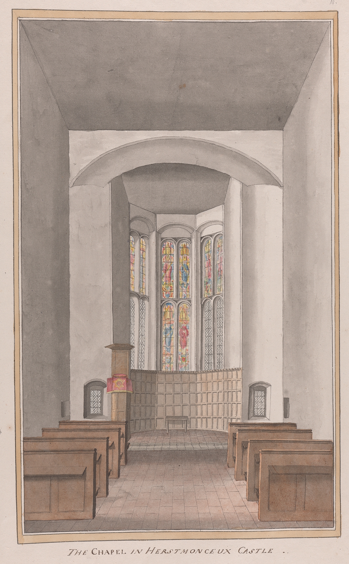 Herstmonceux Castle chapel, architecture by James Lambert, Romanticism