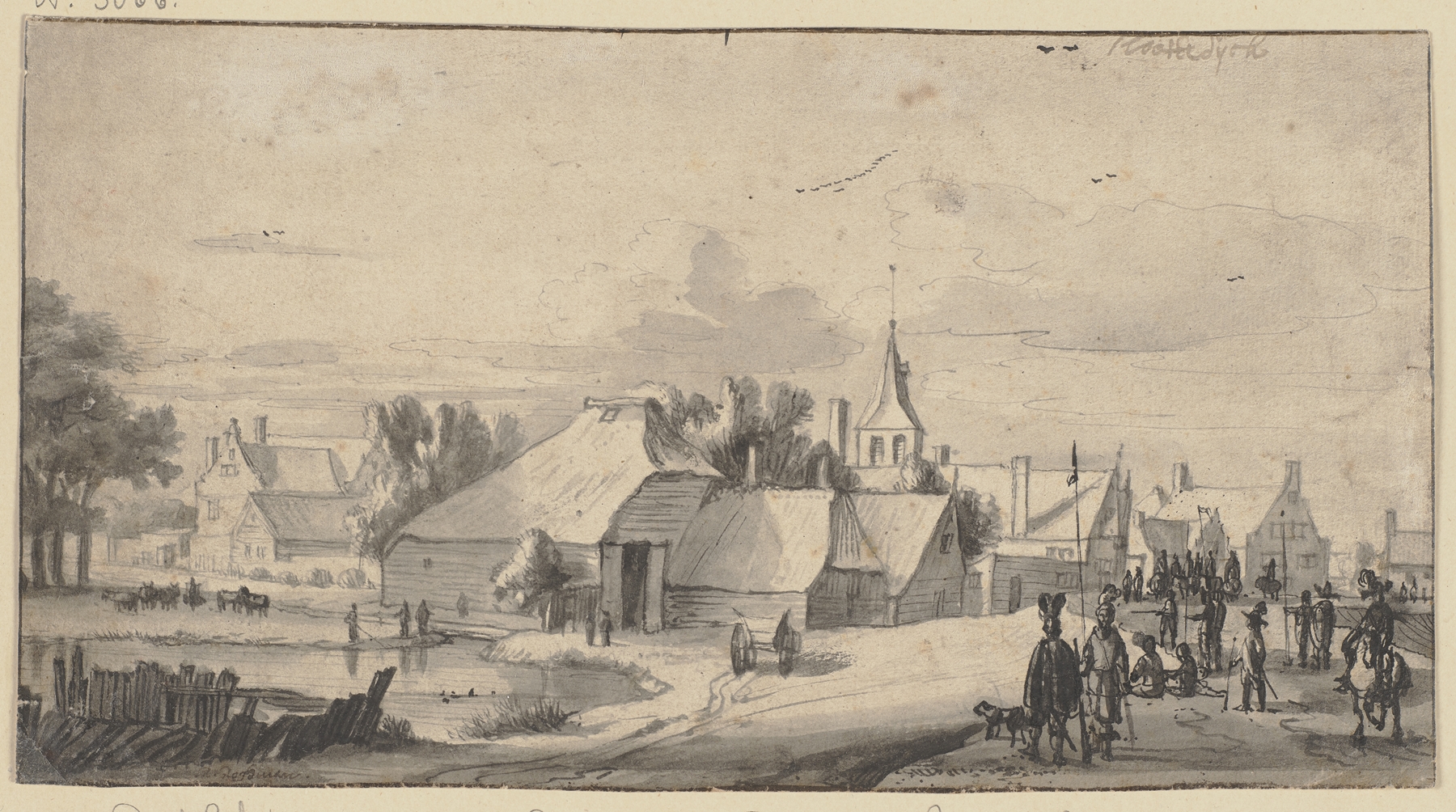 Historical landscape with soldiers in Das Dorf Sloterdyk, oil on canvas by Roelant Roghman