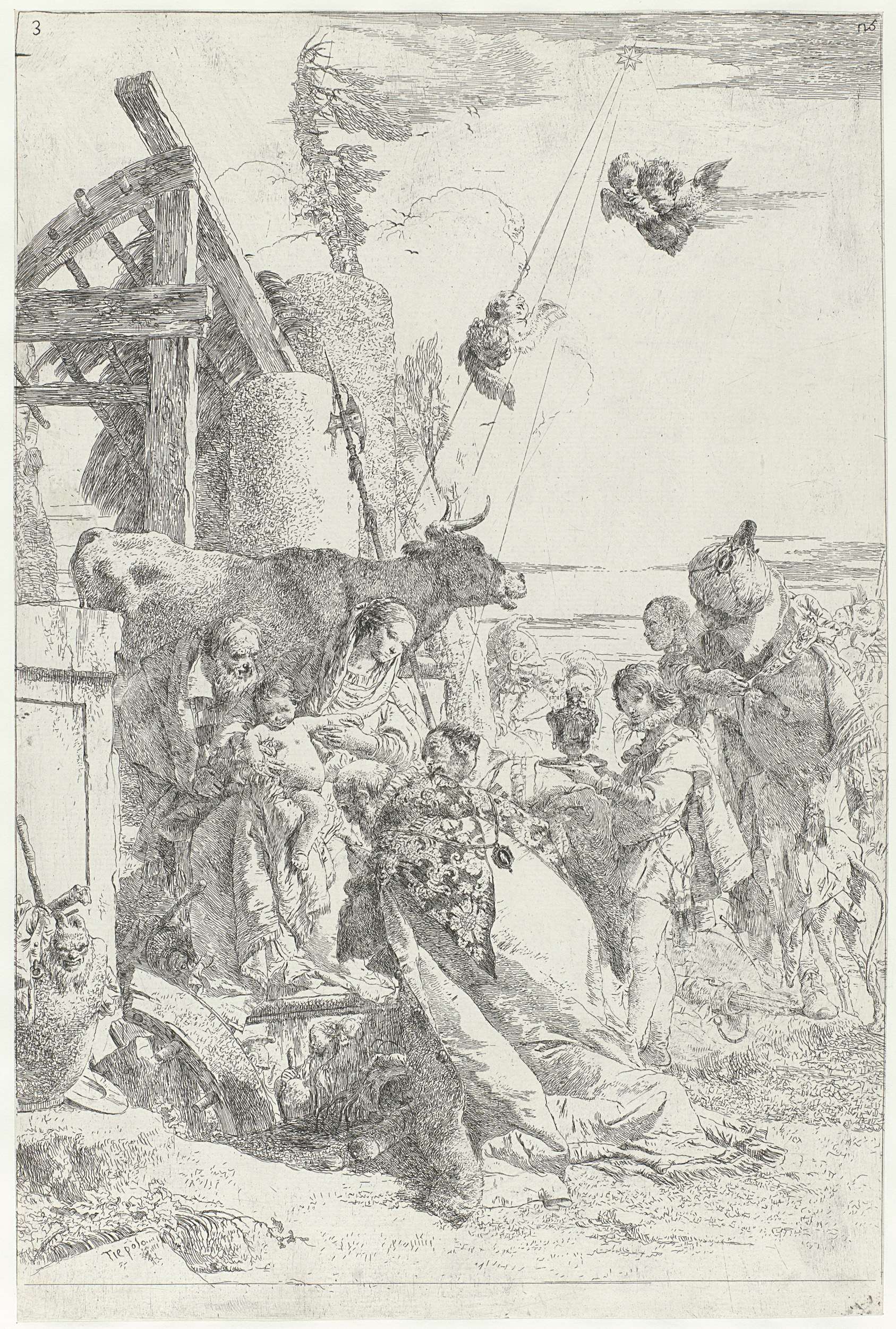 Aanbidding van Christuskind door drie koningen, by Giovanni Battista Tiepolo, public domain