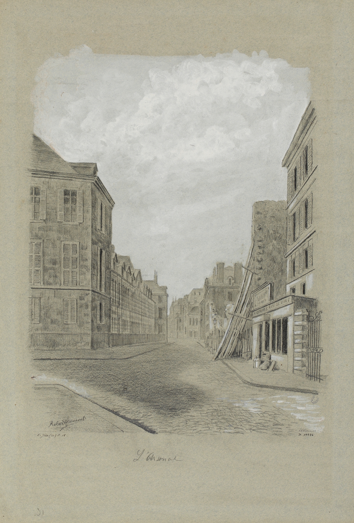 Rue de l’Arsenal, oil on canvas by Robert Frémont, depicting a cobblestone street in Paris.