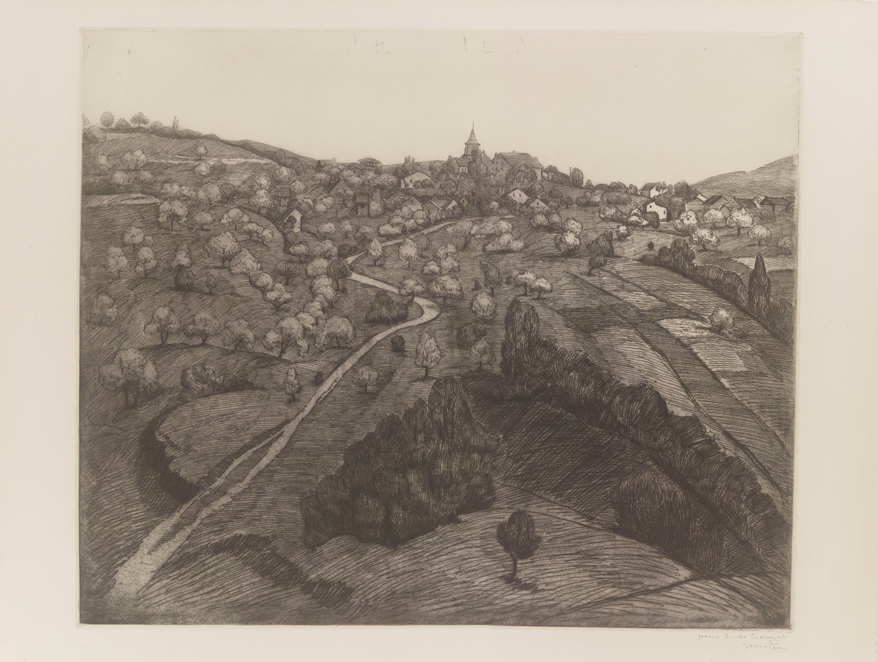 Vue de Belmont, près de Lausanne by Théophile Alexandre Steinlen, oil on canvas depicting rolling hills and blue sky.