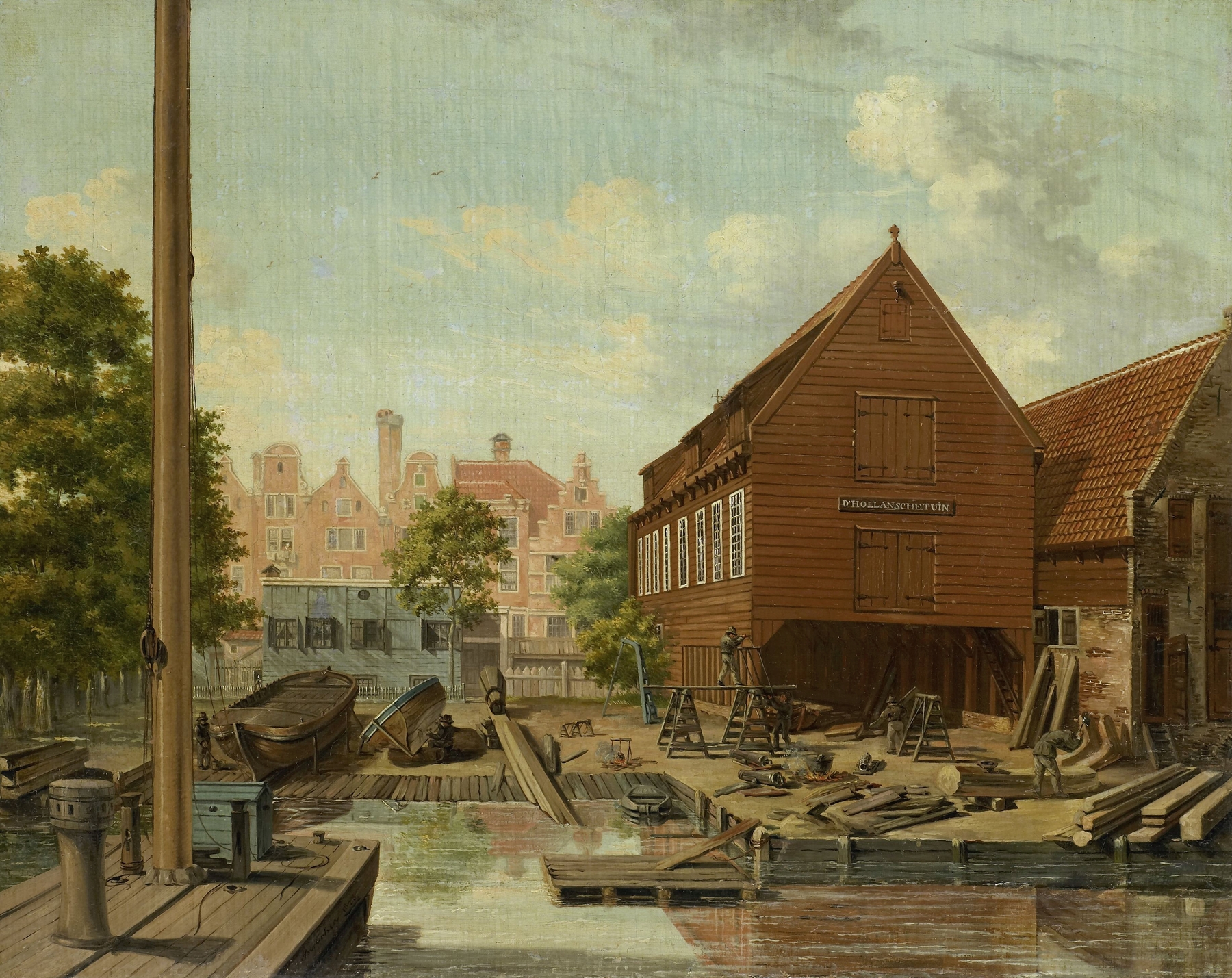 Marine scene of a shipyard with workers by Pieter Godfried Bertichen, oil painting, 1823