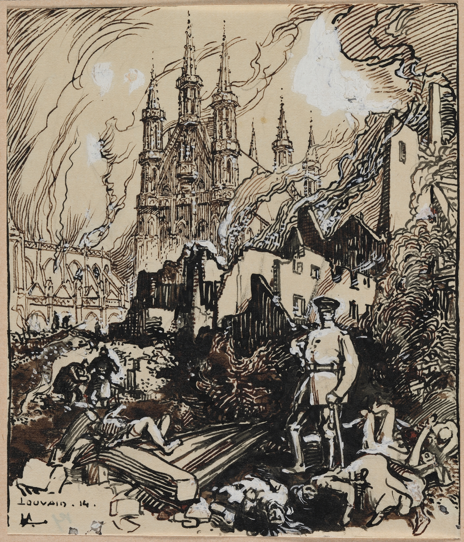 Engraving by Auguste Louis Lepère depicting a cobblestone street with a building.