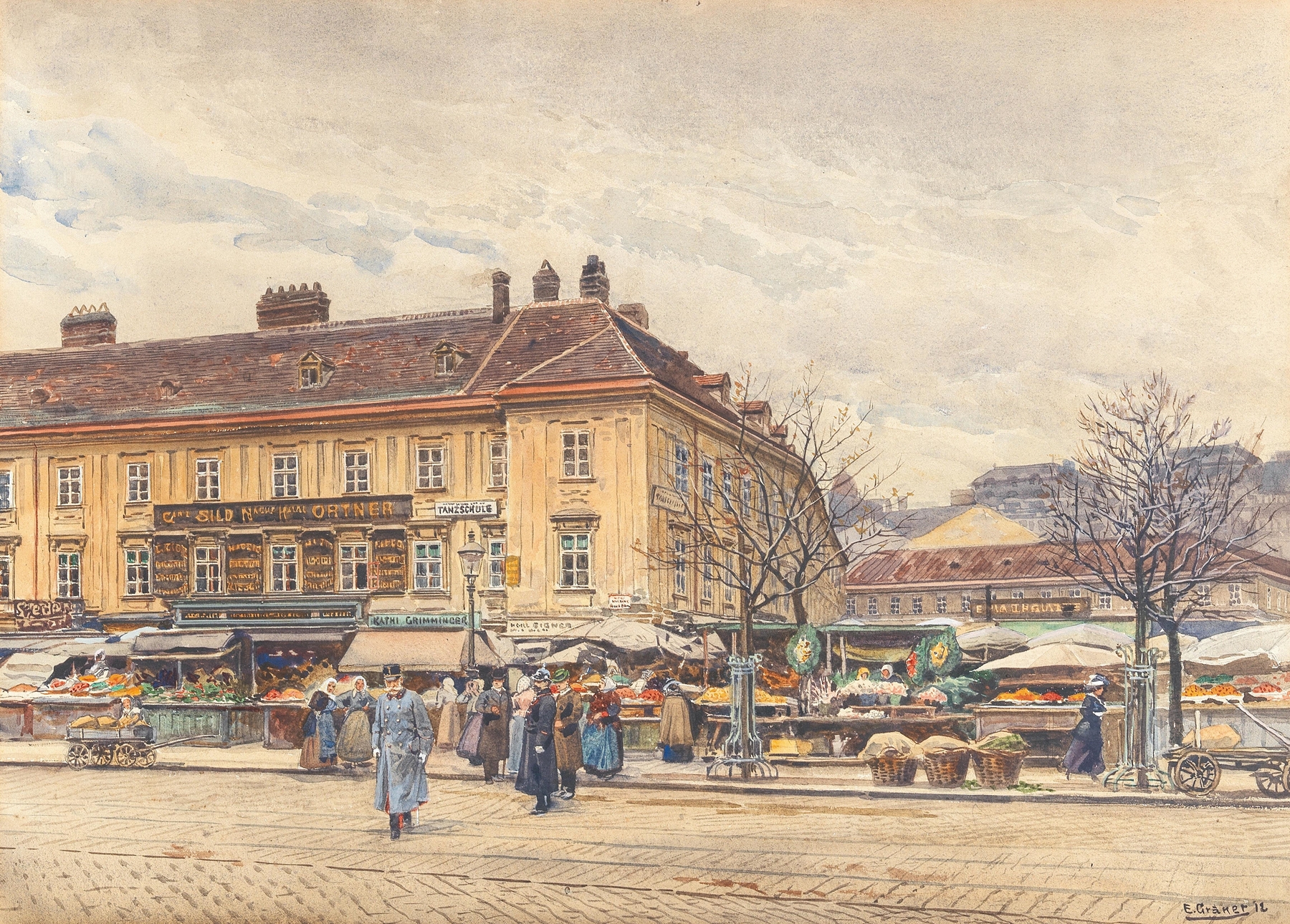 Kaiser Franz Joseph überquert den Naschmarkt, oil on canvas by Ernst Graner
