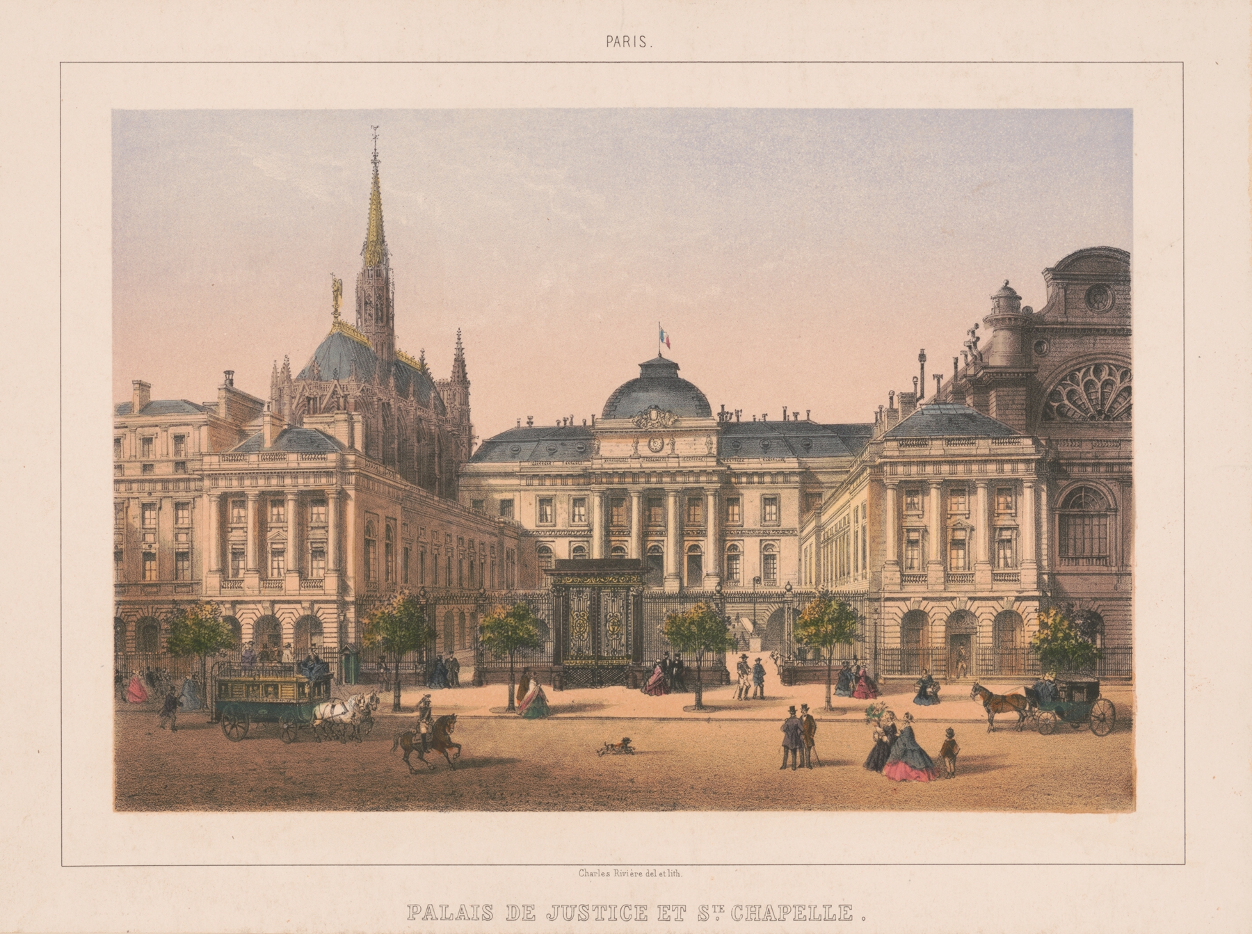 Architecture of Palais de Justice and Ste. Chapelle by Charles Rivière, oil painting