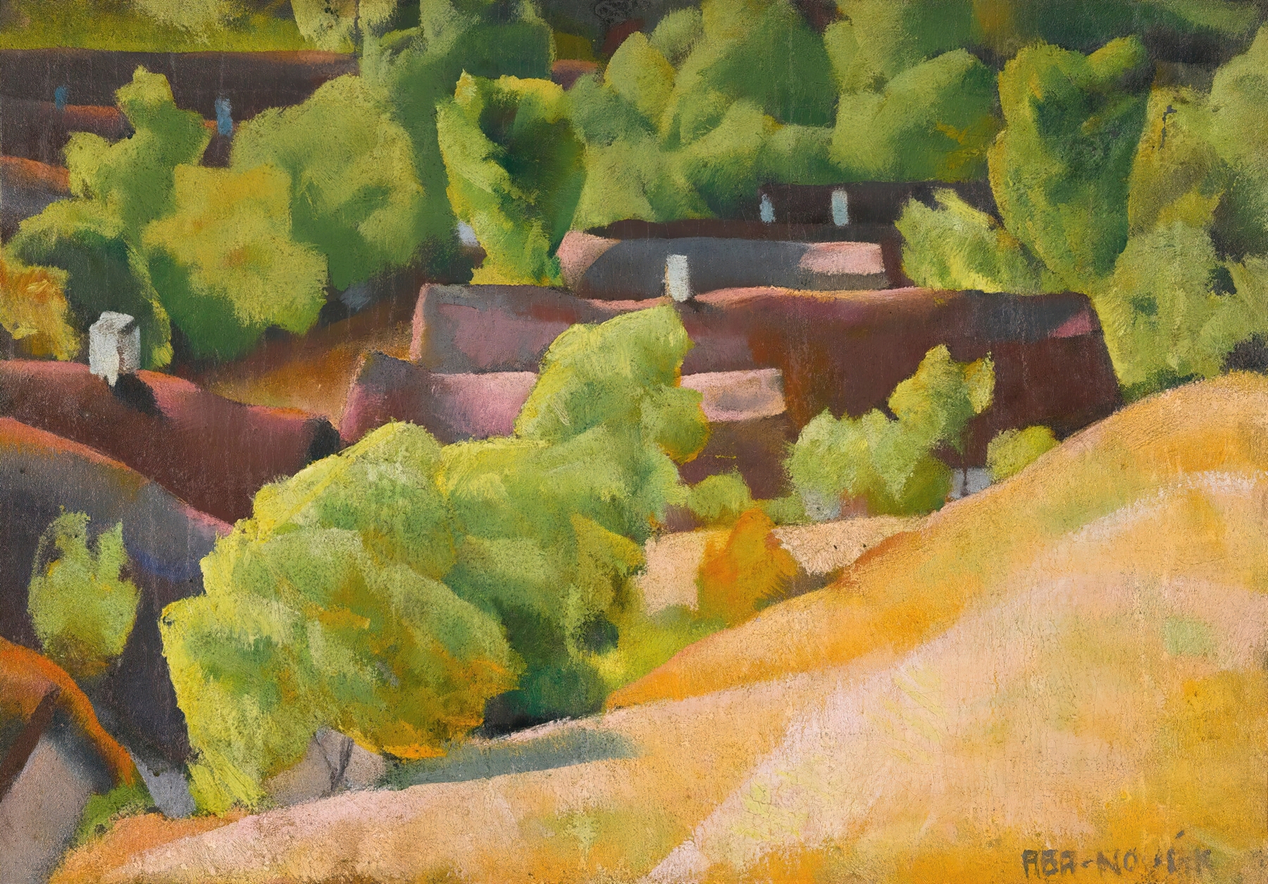Lush hills in green and gold, oil on canvas by Vilmos Aba-Novák