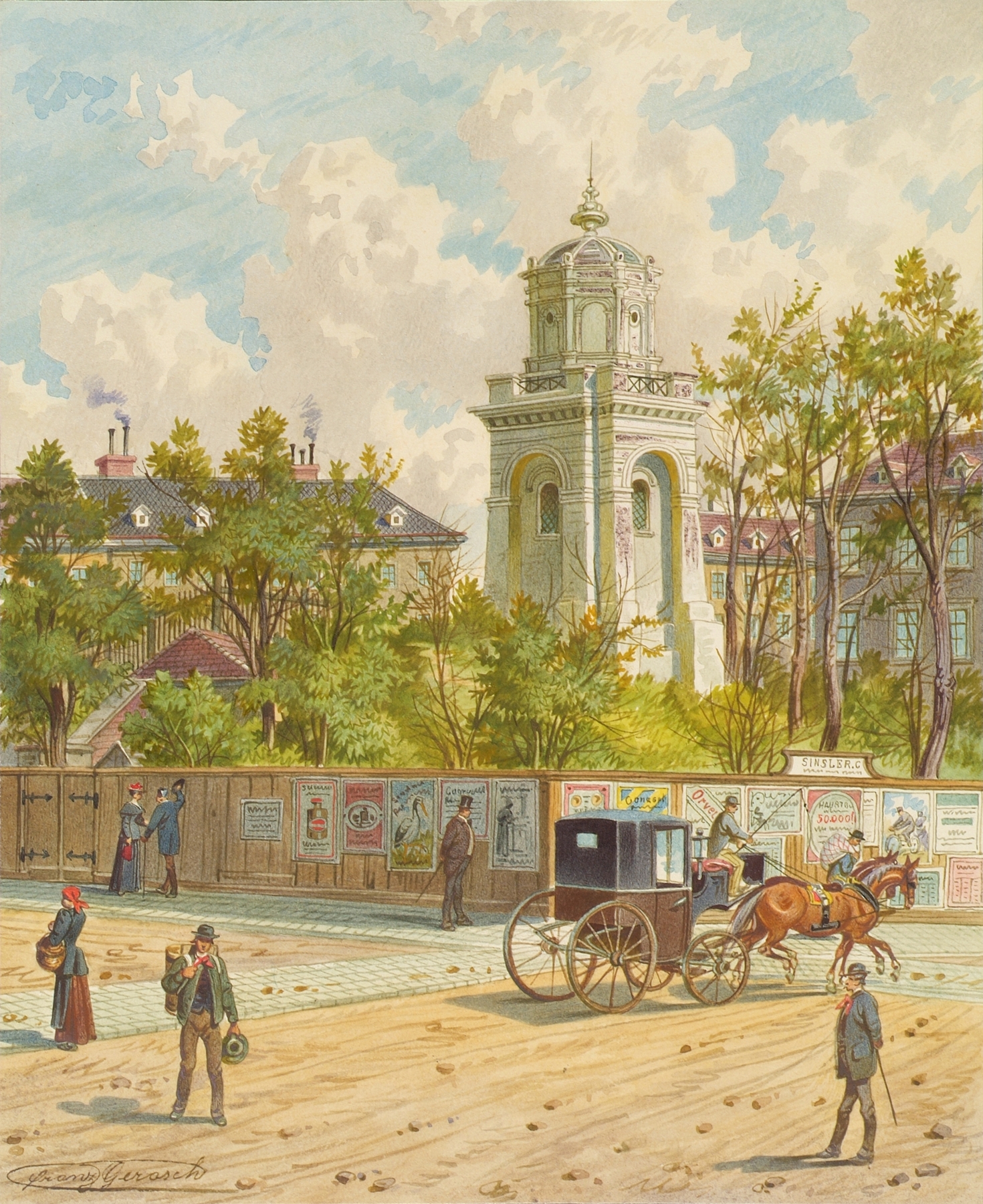 Die Währinger Straße in Wien, oil on canvas by Franz Gerasch