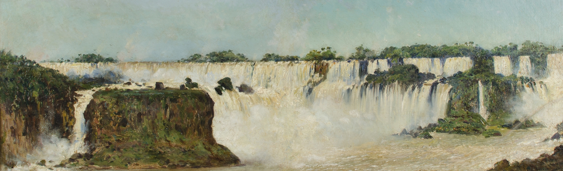 La cascada del Iguazú by Augusto Ballerini, oil painting depicting a waterfall and nature