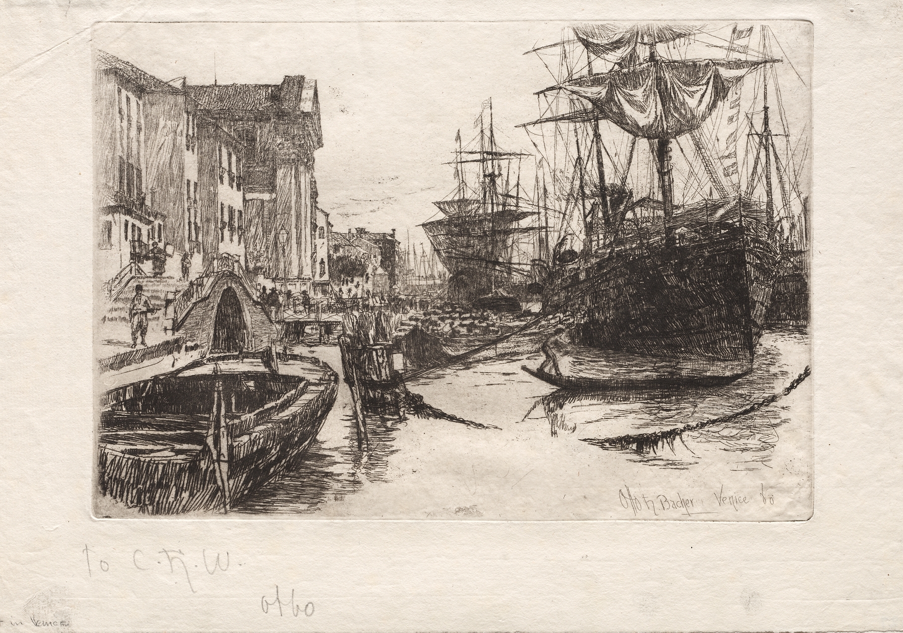 View in Venice by Otto Henry Bacher, Impressionism, depicting Venetian architecture and water reflections