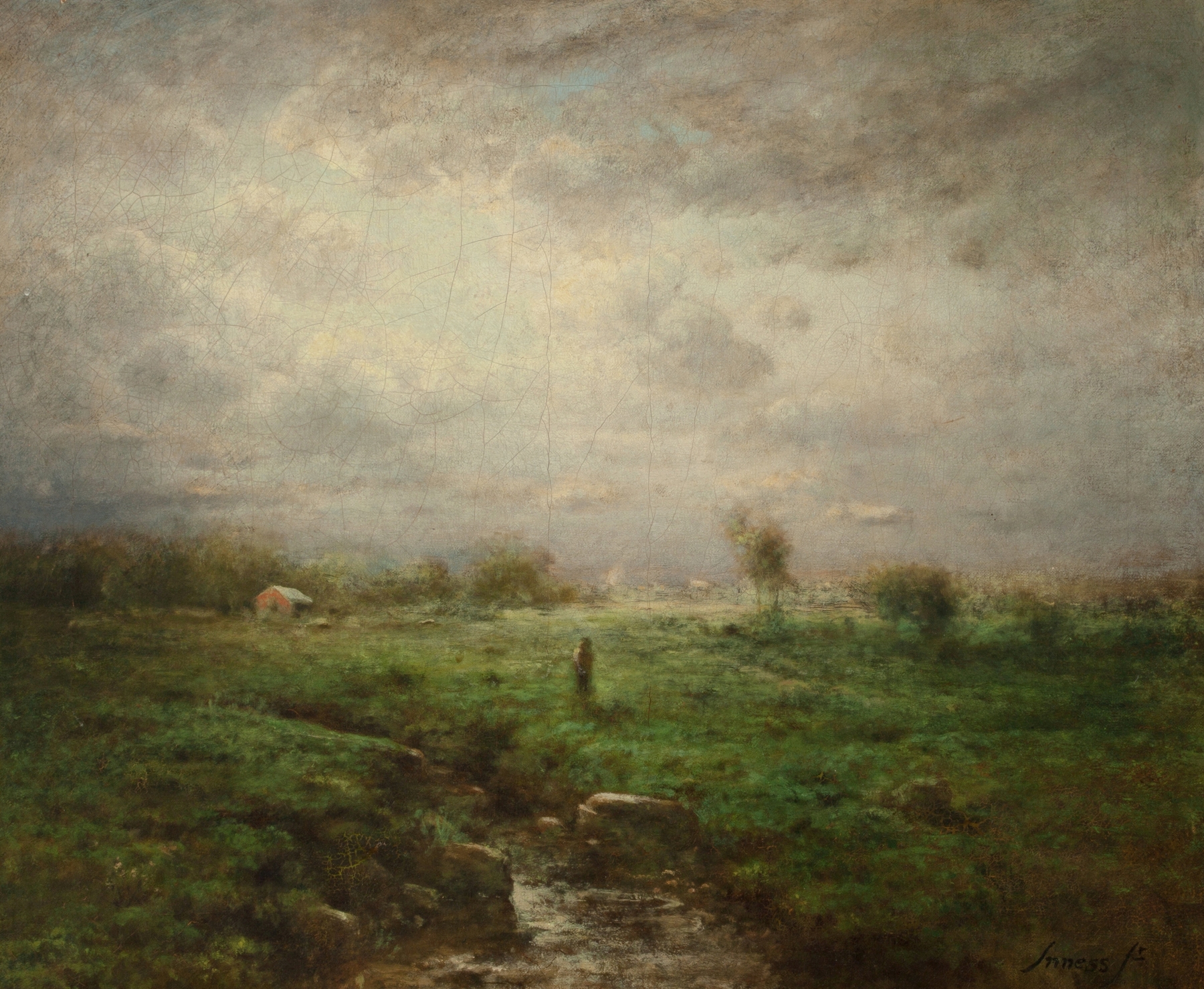 Landscape of a brook with foliage, by George Inness Jr., oil painting