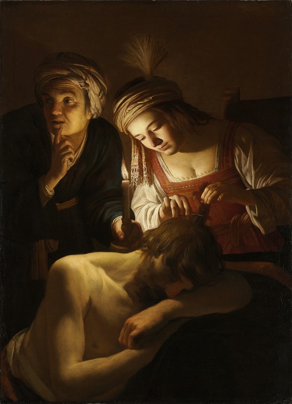 Gerard van Honthorst's 'Samson and Delilah' depicts a dramatic biblical scene.