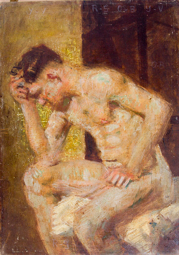 Portrait of a seated young man cradling his head, oil on canvas by Denman Waldo Ross