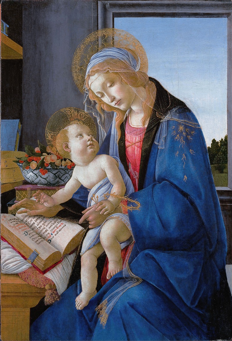The Virgin and Child by Botticelli features the Madonna holding a book.