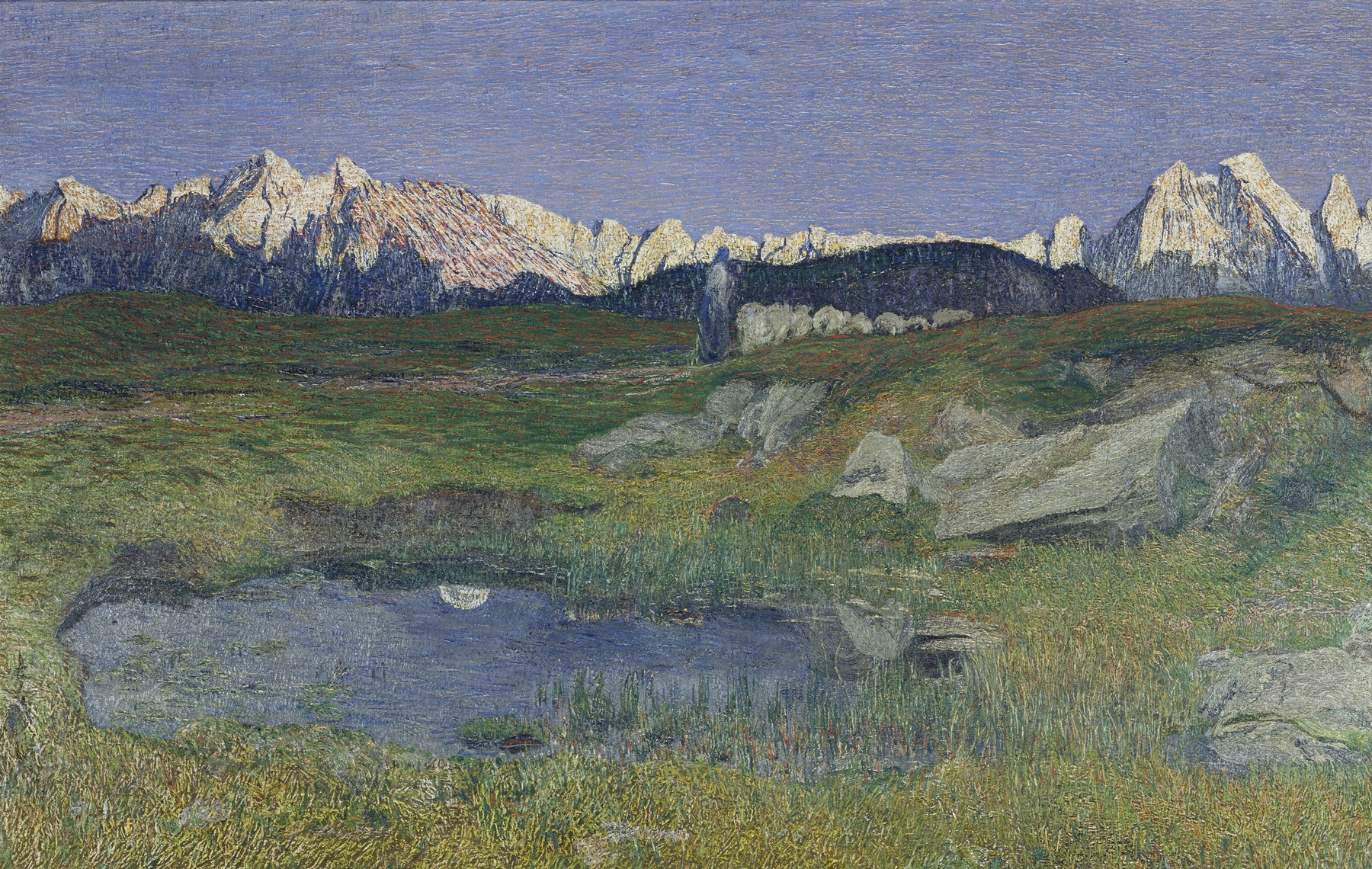 Alpine Landscape at Sunset, by Giovanni Segantini, public domain