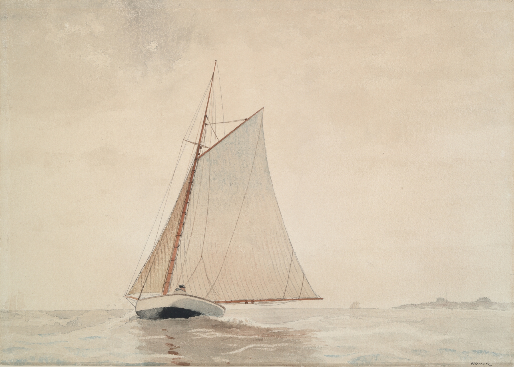 Sailing off Gloucester, oil on canvas by Winslow Homer, depicting a sailboat on the sea.