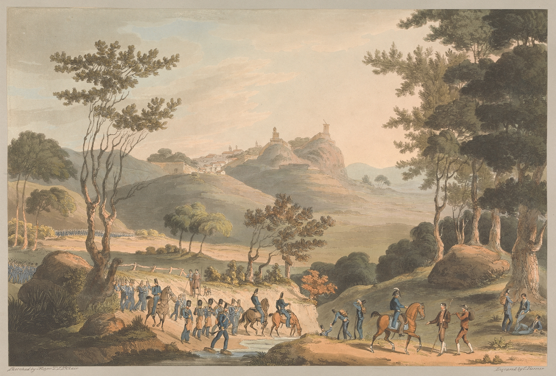 Engraving by Charles Turner depicting Portuguese troops marching through a landscape.