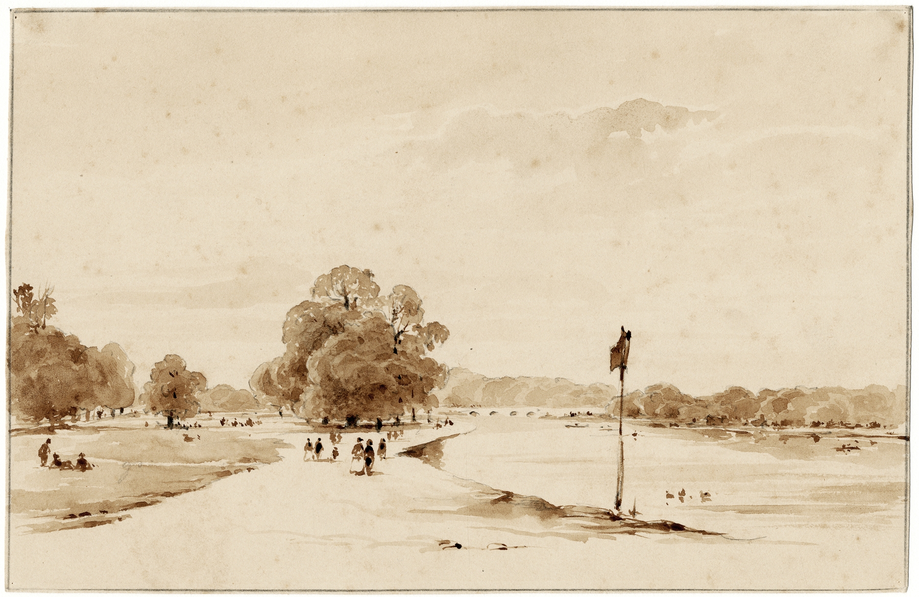 Landscape depicting a river and park by Pieter van Loon, oil painting