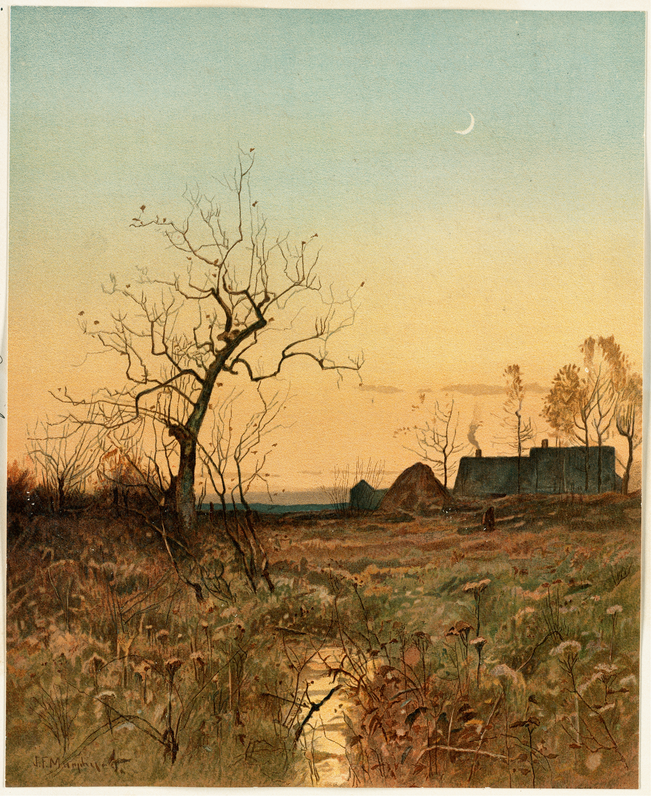 Oil painting by John Francis Murphy depicting autumn trees and golden light.