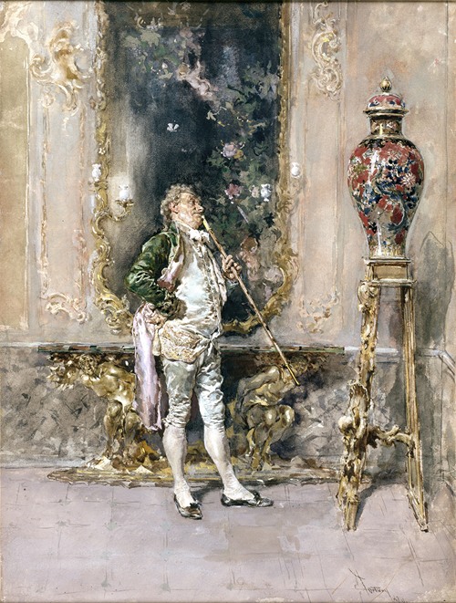 A still life painting featuring a rare vase and floral arrangements.