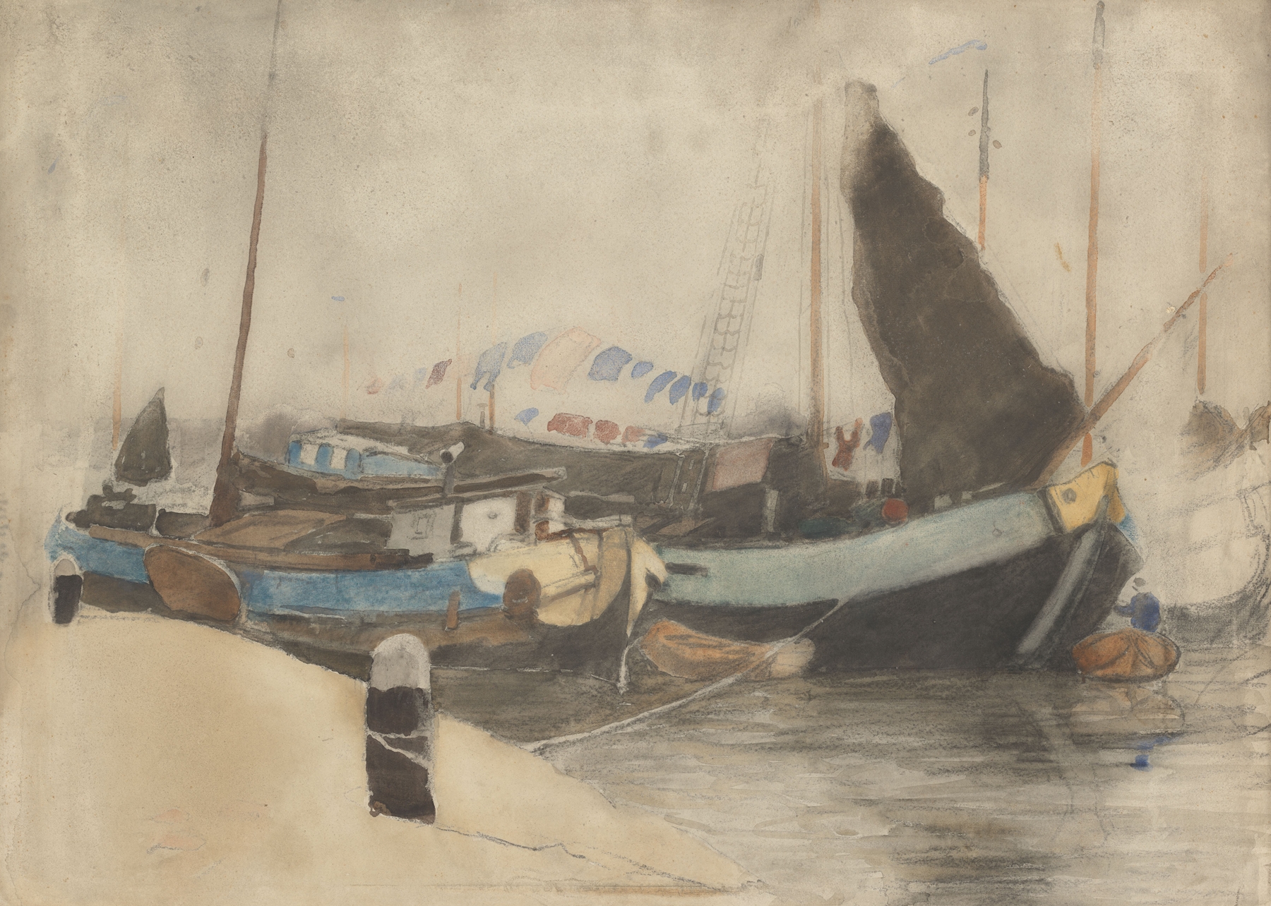 Gemeerde schuiten, by Willem Witsen, public domain