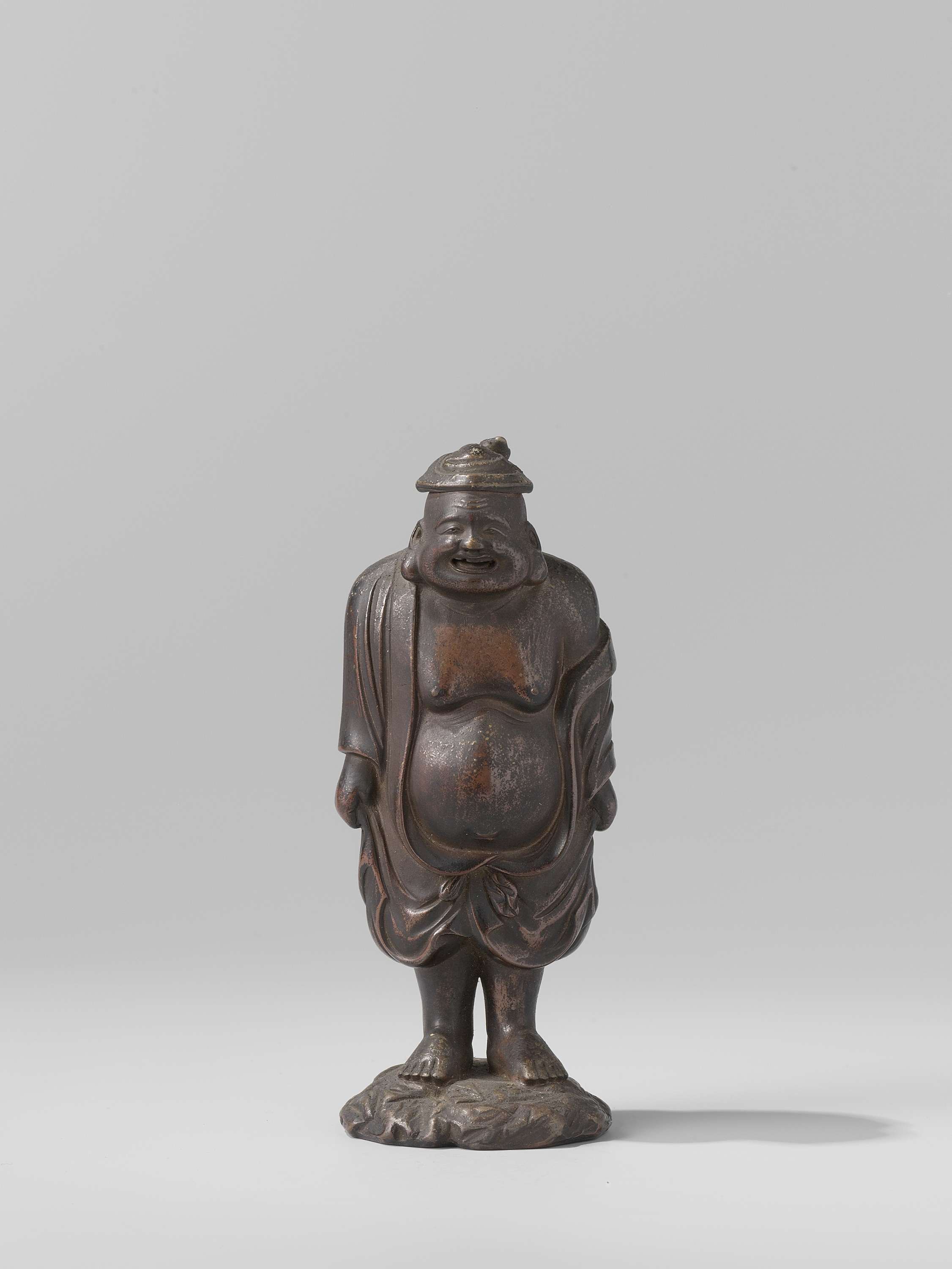 Standing Budai figure in metal, unknown artist
