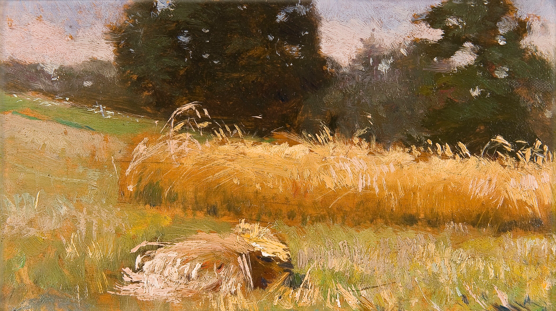 Rye field by Jan Stanisławski, oil on canvas depicting golden rye swaying in the breeze