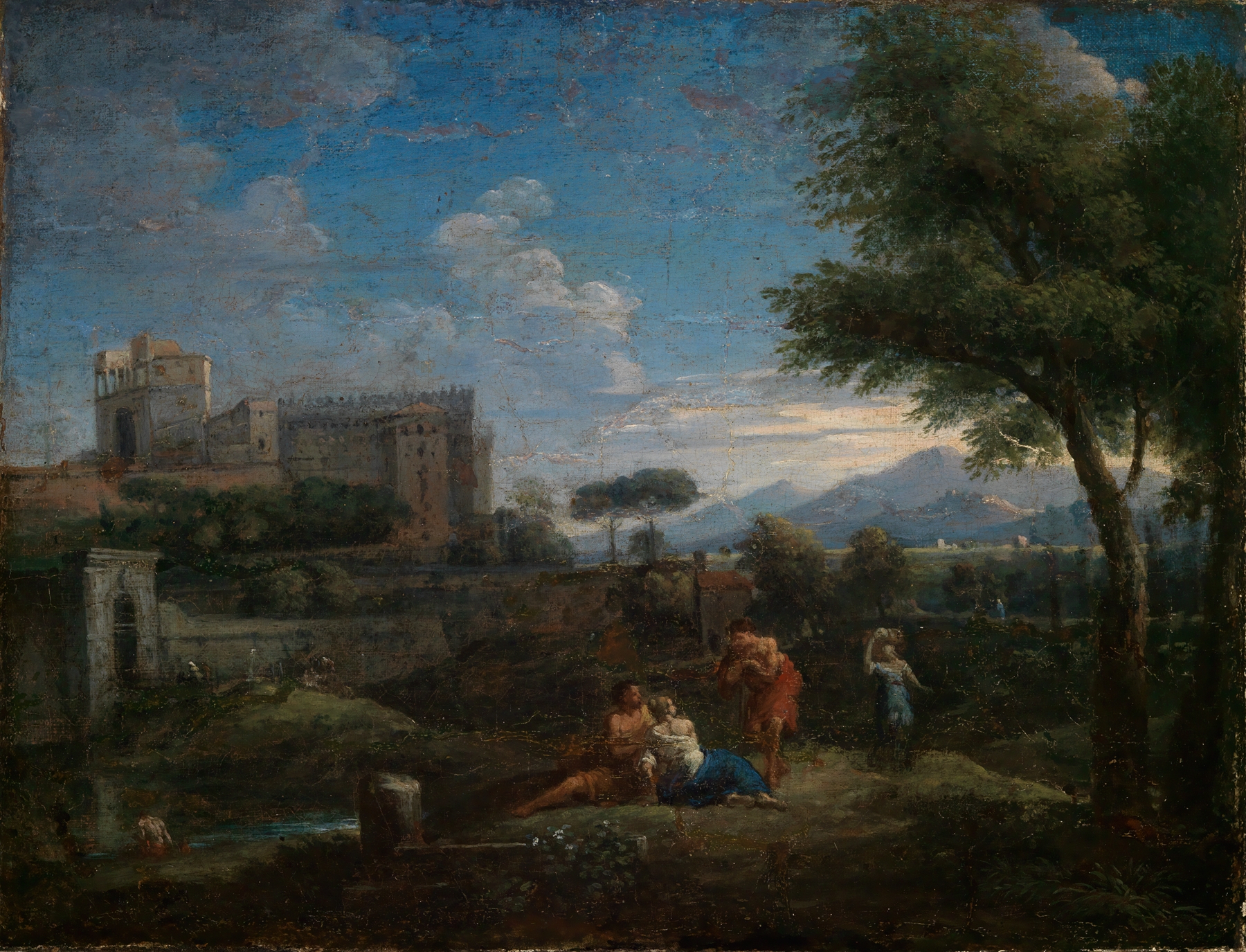 Klassische Landschaft bei Rom mit Blick auf das Belvedere des Vatikans, by Jan Frans Van Bloemen, public domain